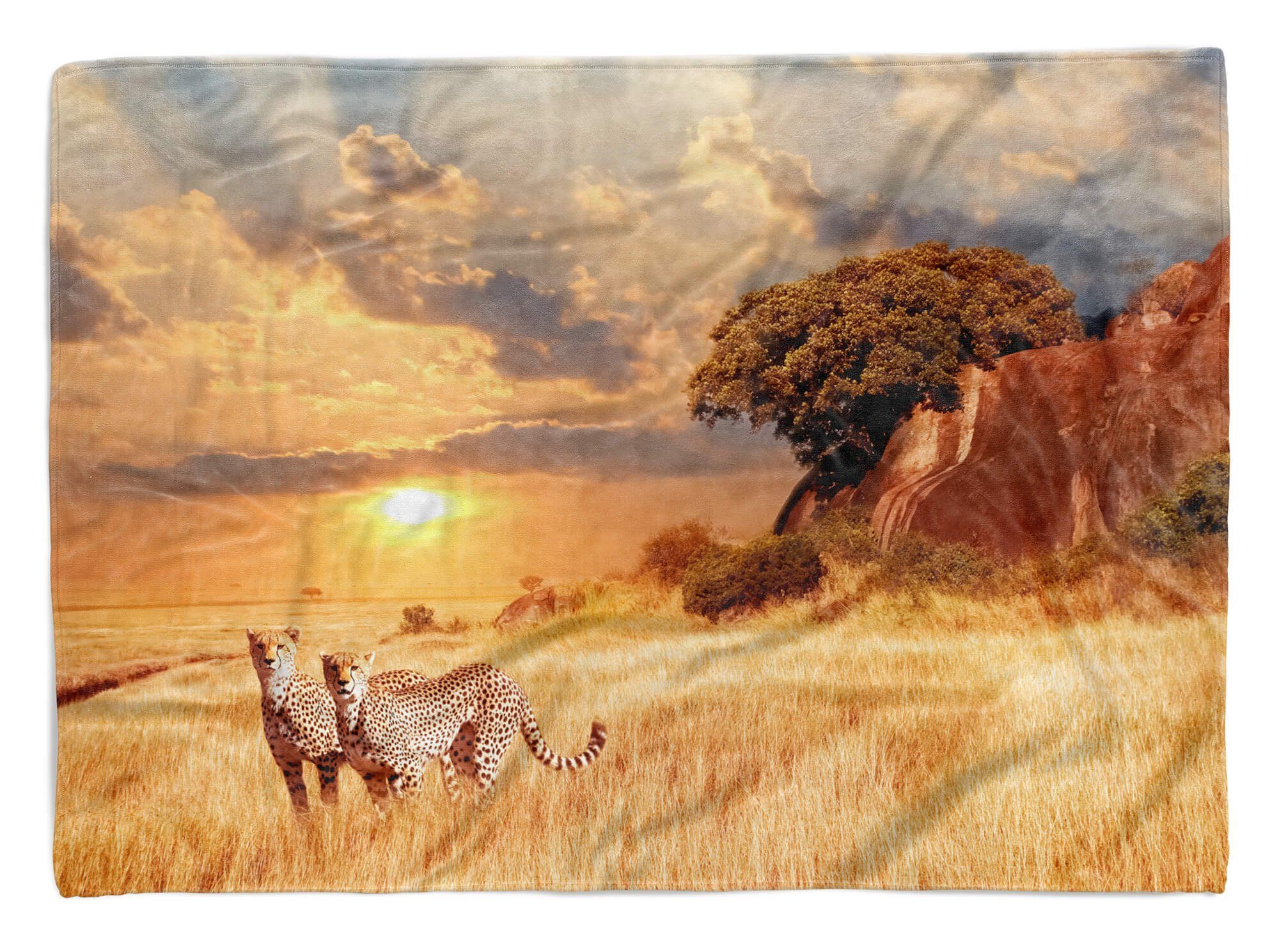 Baumwolle-Polyester-Mix Geparde Sinus Art Handtuch Saunatuch mit Strandhandtuch (1-St), Kuscheldecke Afrika Handtuch Handtücher Tiermotiv Sav,