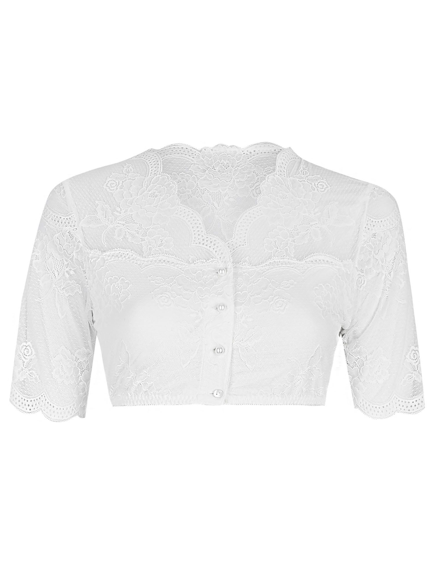 Nina Von C. Dirndlbluse Dirndlbluse mit Knopfleiste, kurzarm Tracht (Stück, 1-tlg) feine florale Spitze, halbarm