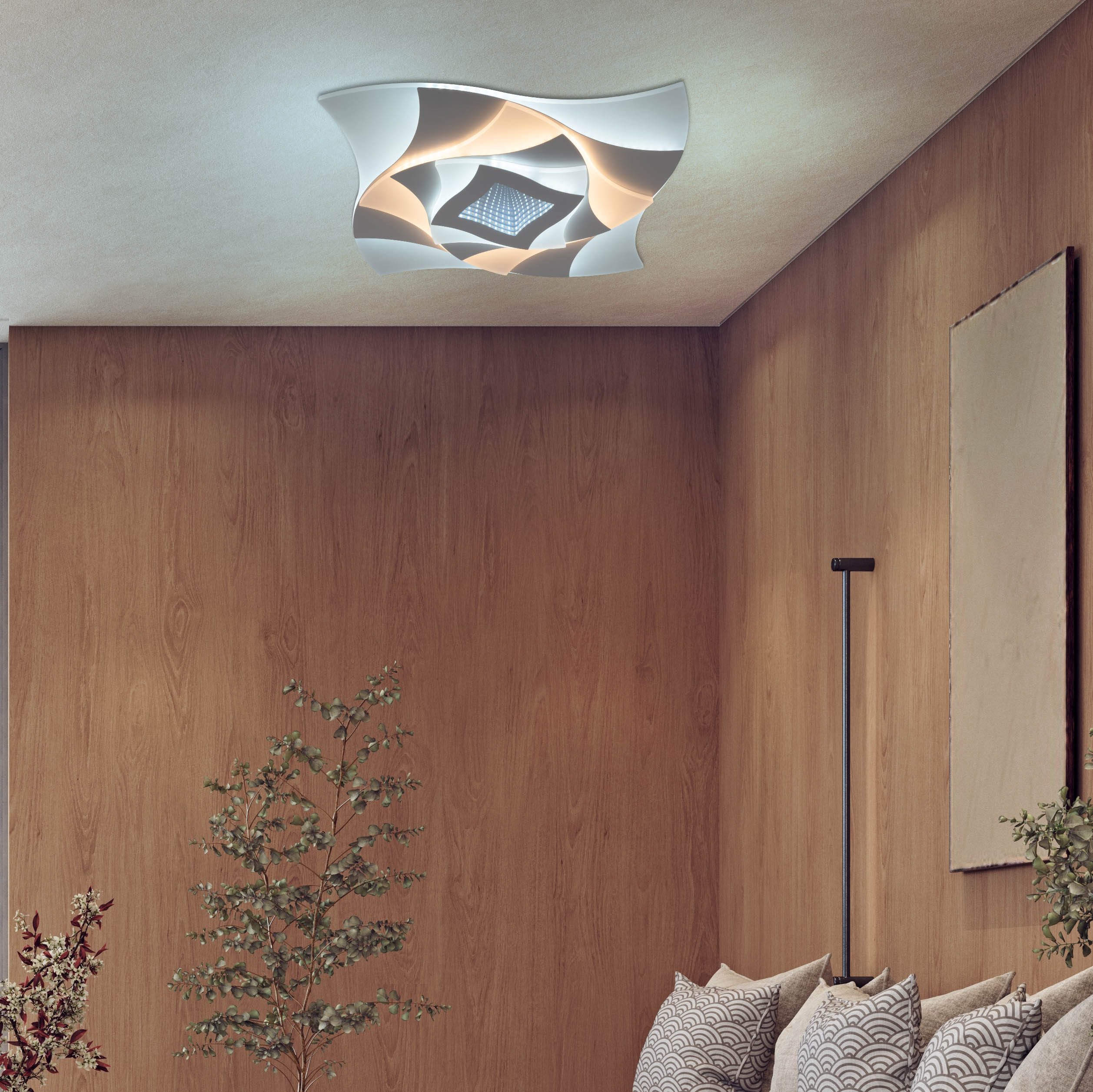näve LED Deckenleuchte Liora, CCT - über Fernbedienung, Dimmfunktion, Memoryfunktion, Nachtlichtfunktion, dimmbar über Fernbedienung, LED fest integriert, warmweiß - kaltweiß, 3D-Effekt, CCT, Memory, Nachtlicht, dimmbar per Fernbedienung, weiß