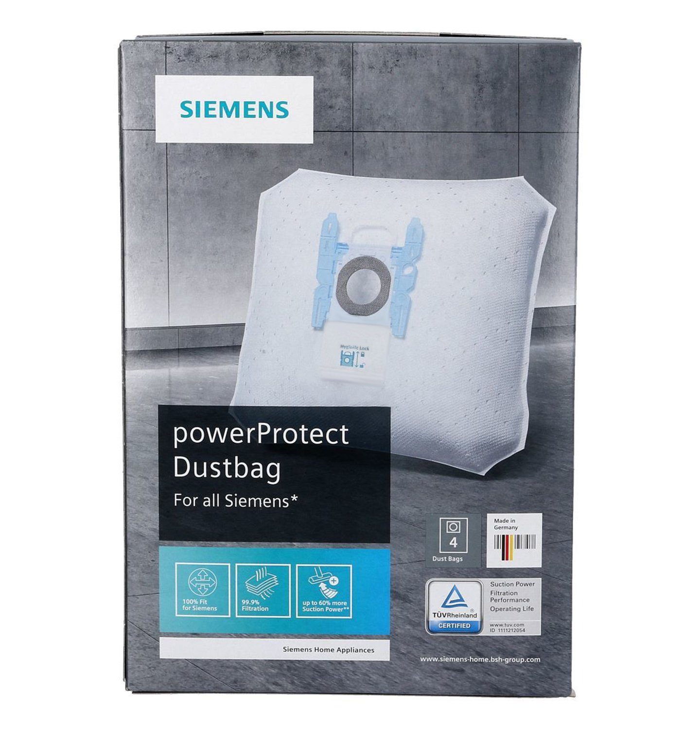 SIEMENS Filterbeutel Beutel Set 4 Stück 17003049 Typ G ALL VZ41FGALL, für Staubsauger