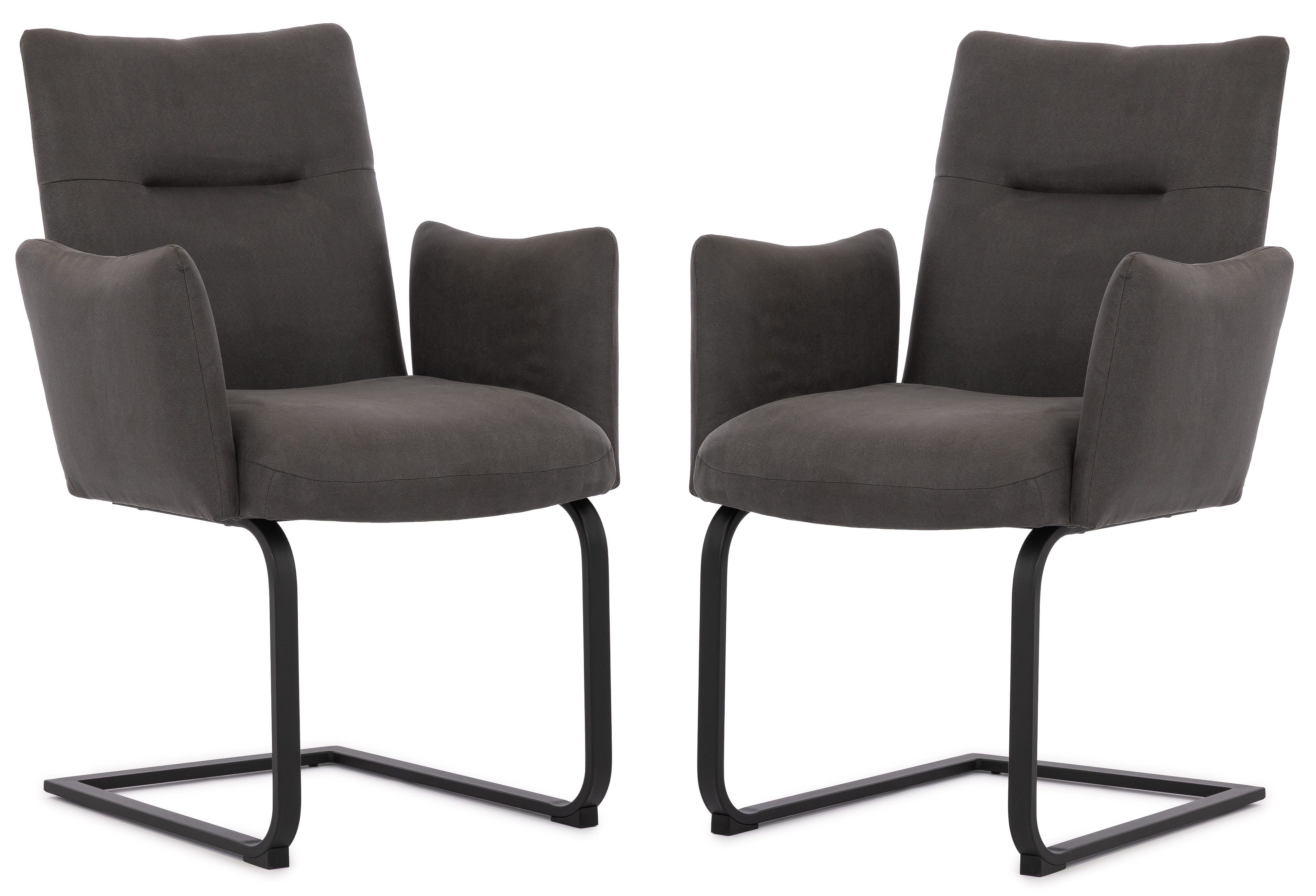 S-Style Möbel Polsterstuhl 2er Set Hera Mikrofaser Anthrazit mit Freischwin günstig online kaufen