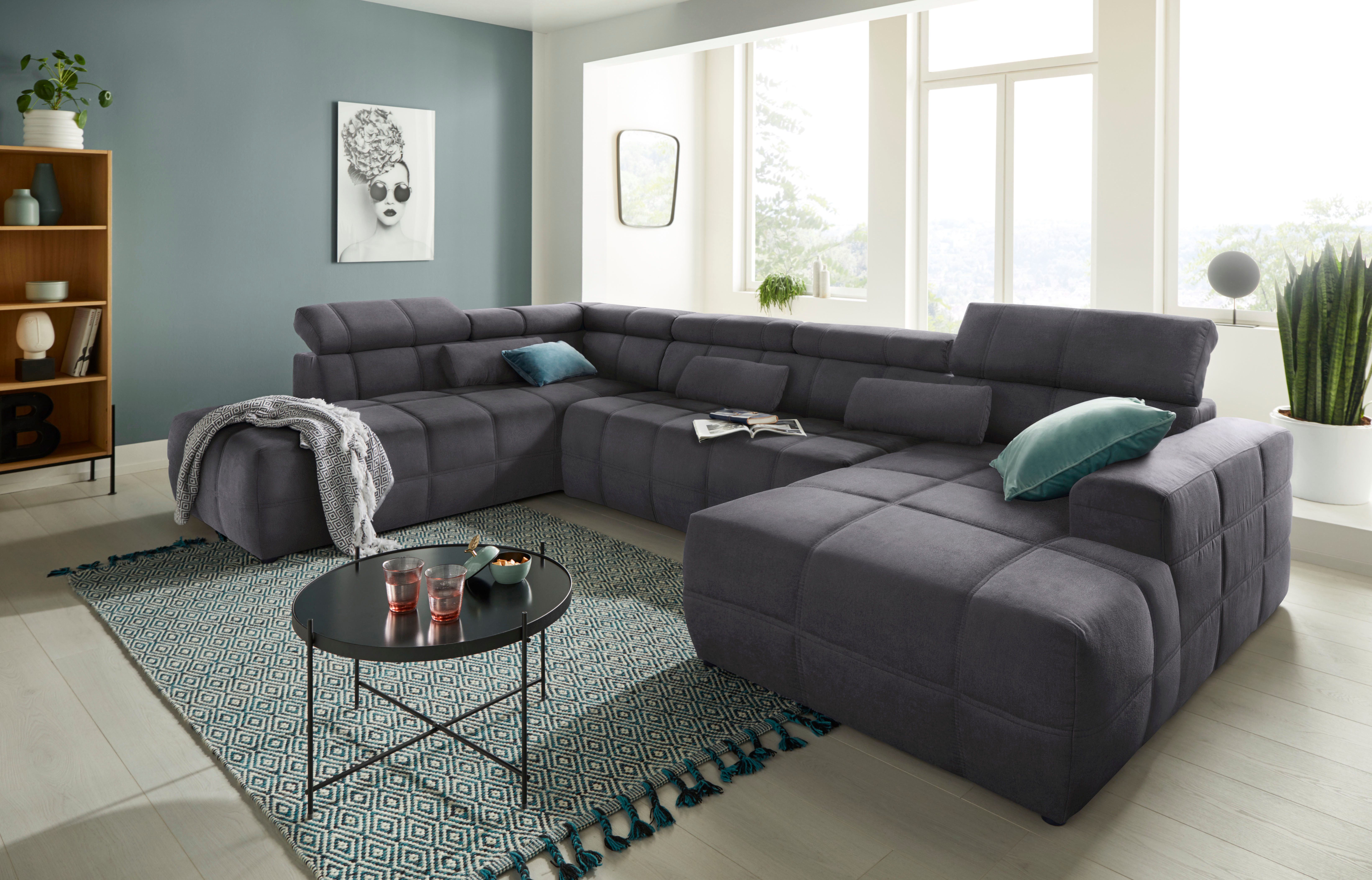 DOMO collection Wohnlandschaft Brandon, whlw. mit Sitztiefenverstellung, inkl. Nierenkissen, mit Kopfteilverstellung, wahlweise Sitztiefenverstellung, U-Form