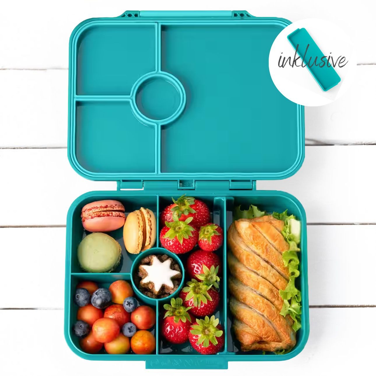 LEKKABOX Lunchbox Bentobox Brotdose, 4 Fächer - Kinder Vesperdose Brotbüchse Brotbox, Für feuchte Lebensmittel auslaufsicher, inkl. extra Trenner