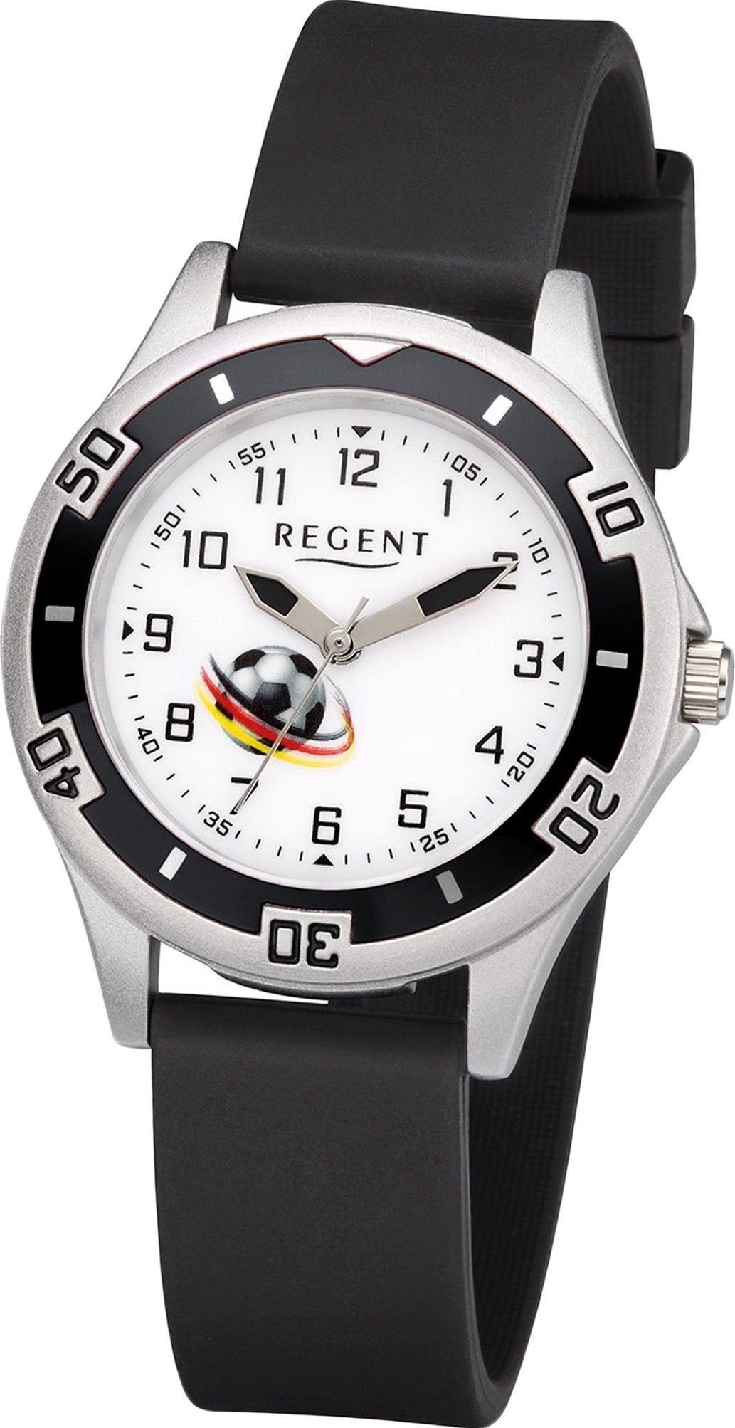 Regent Quarzuhr Regent Kunststoff Kinder Uhr F-1210, Kinderuhr  Kunststoffarmband schwarz, rundes Gehäuse, mittel (ca. 35mm)
