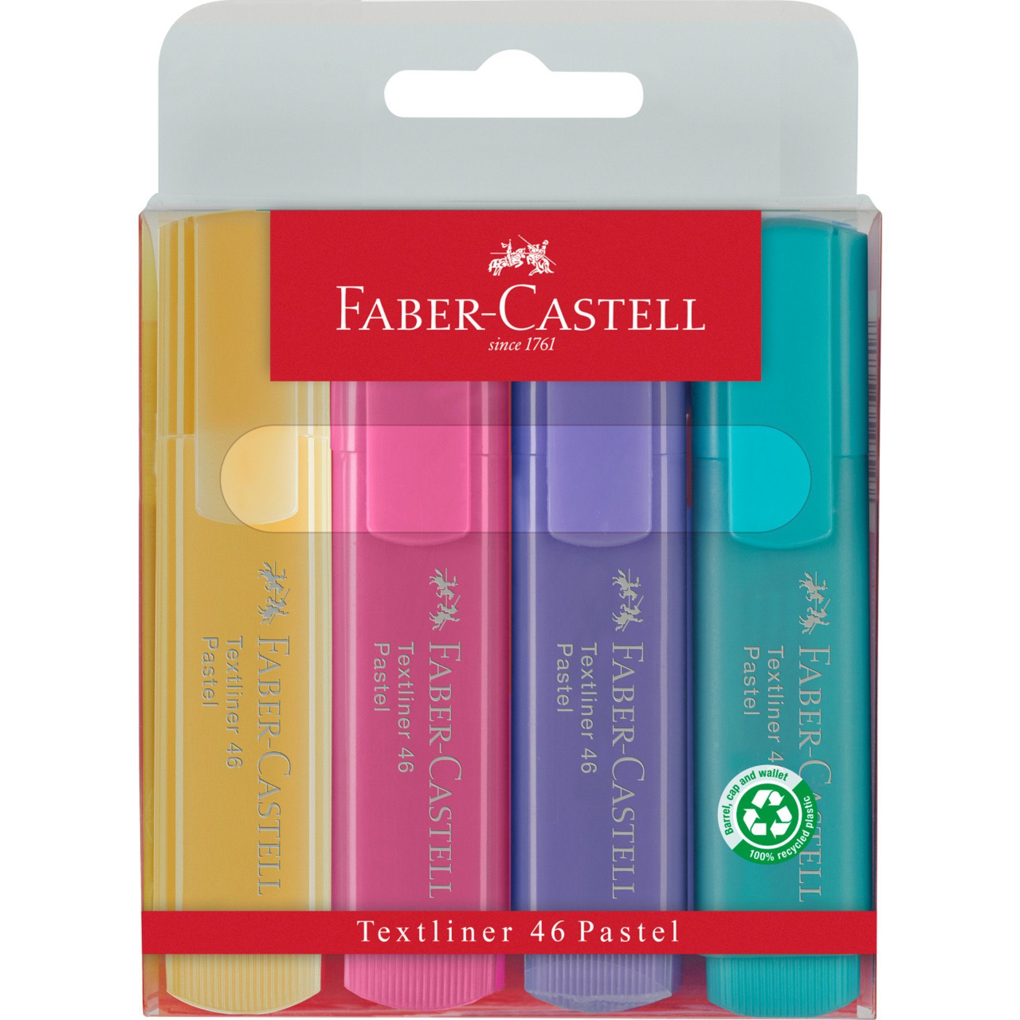 Faber-Castell Druckkugelschreiber Textliner 46 Pastell, 4er Etui