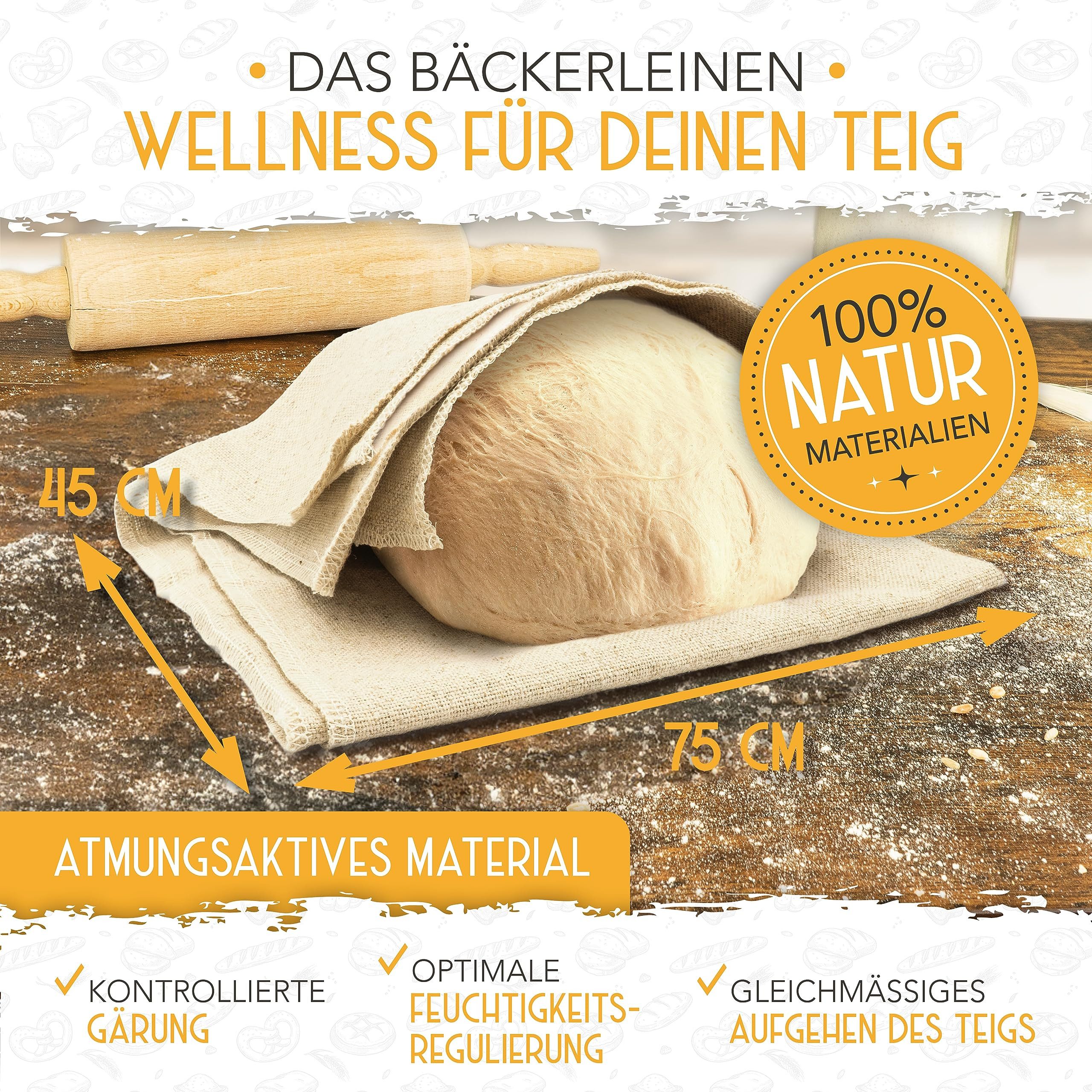 Krustenzauber Brotbackform Baguette Backform Antihaft inkl. Bäckerleinen u. Bäckermesser, (Baguette-Backblech - Ideal als Baguetteblech 3-tlg), Brotbackform, Baguetteform, Baguette Blech, Brot Backen Zubehör
