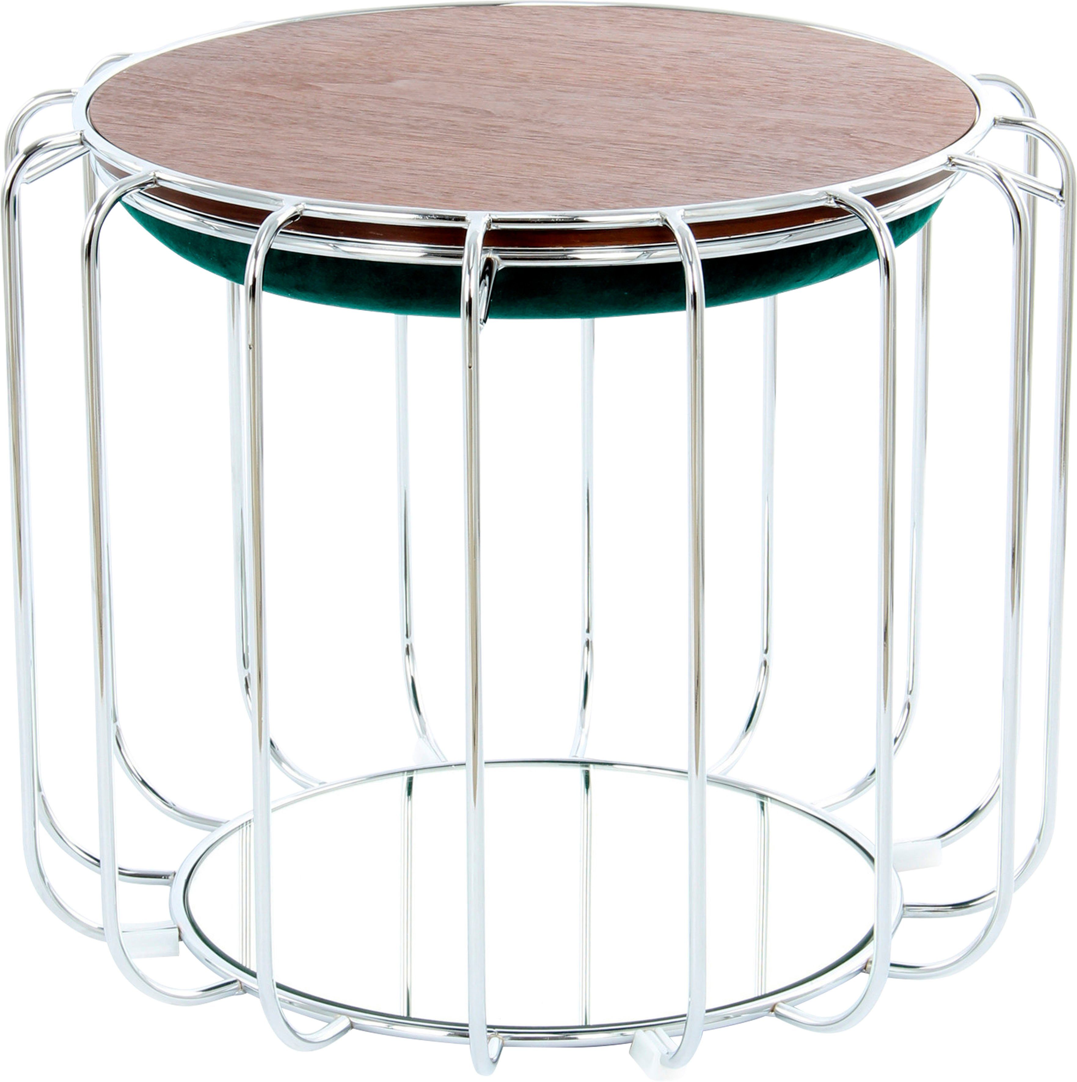Kayoom Beistelltisch Beistelltisch / Pouf Comfortable 110, praktisch umzuwandeln in Tisch oder Hocker, mit Spiegelglas dunkelgrün | silber