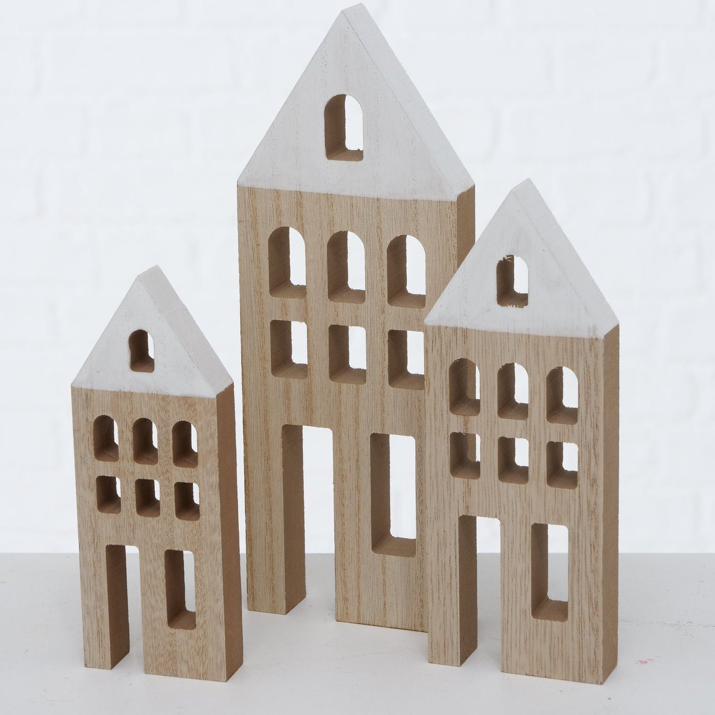 BOLTZE Weihnachtshaus 6 x Dekohaus Towny Holz Höhe 15-23,5 cm Natur Holzhaus Häuschen