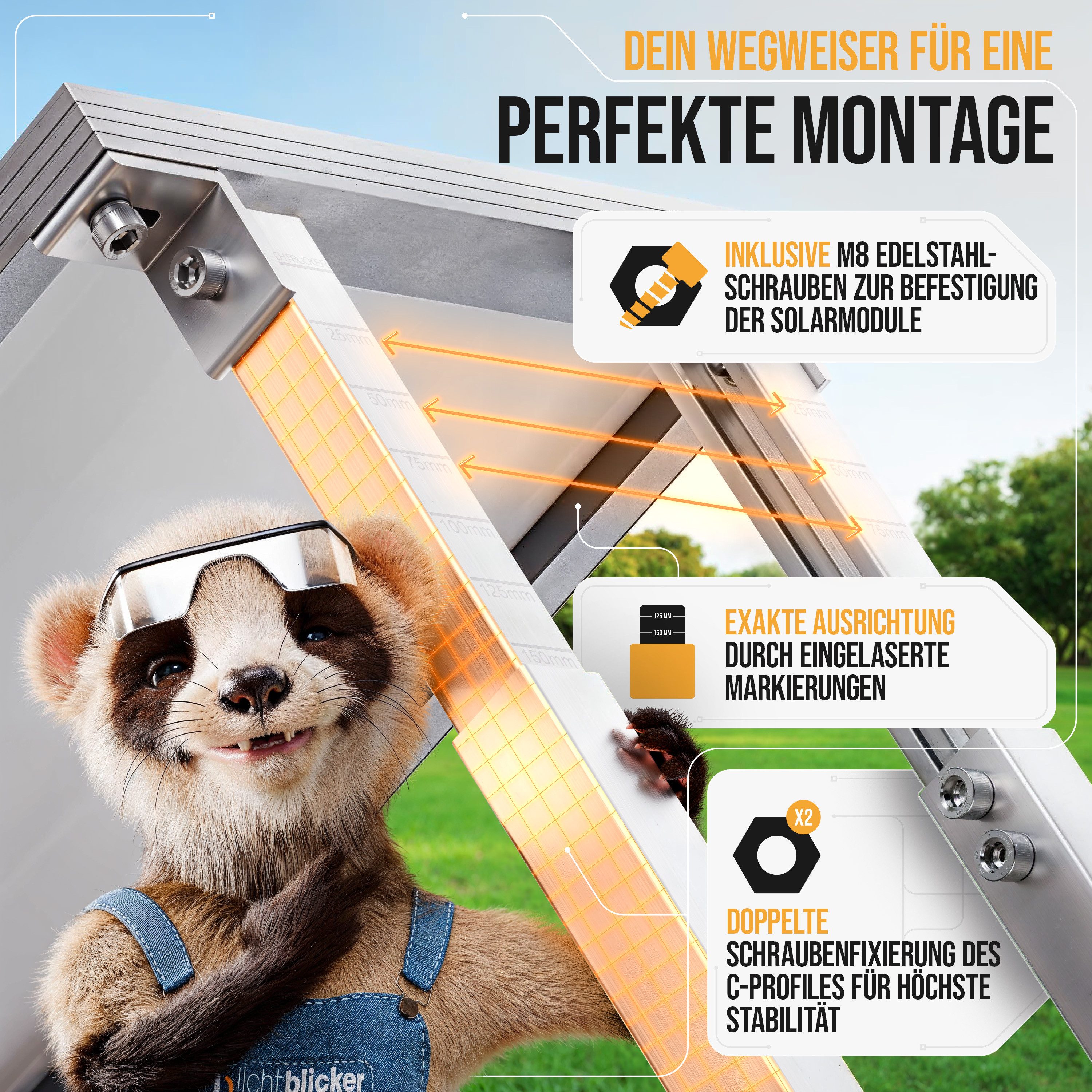 Lichtblicker Solarmodul-Halterung Balkonkraftwerk Halterung für 2x Solarmodule. Wand, Balkon, Flachdach, (verstellbar von 42 bis 70 cm, geeignet für Balkon, Wan – Bild 5 von 5