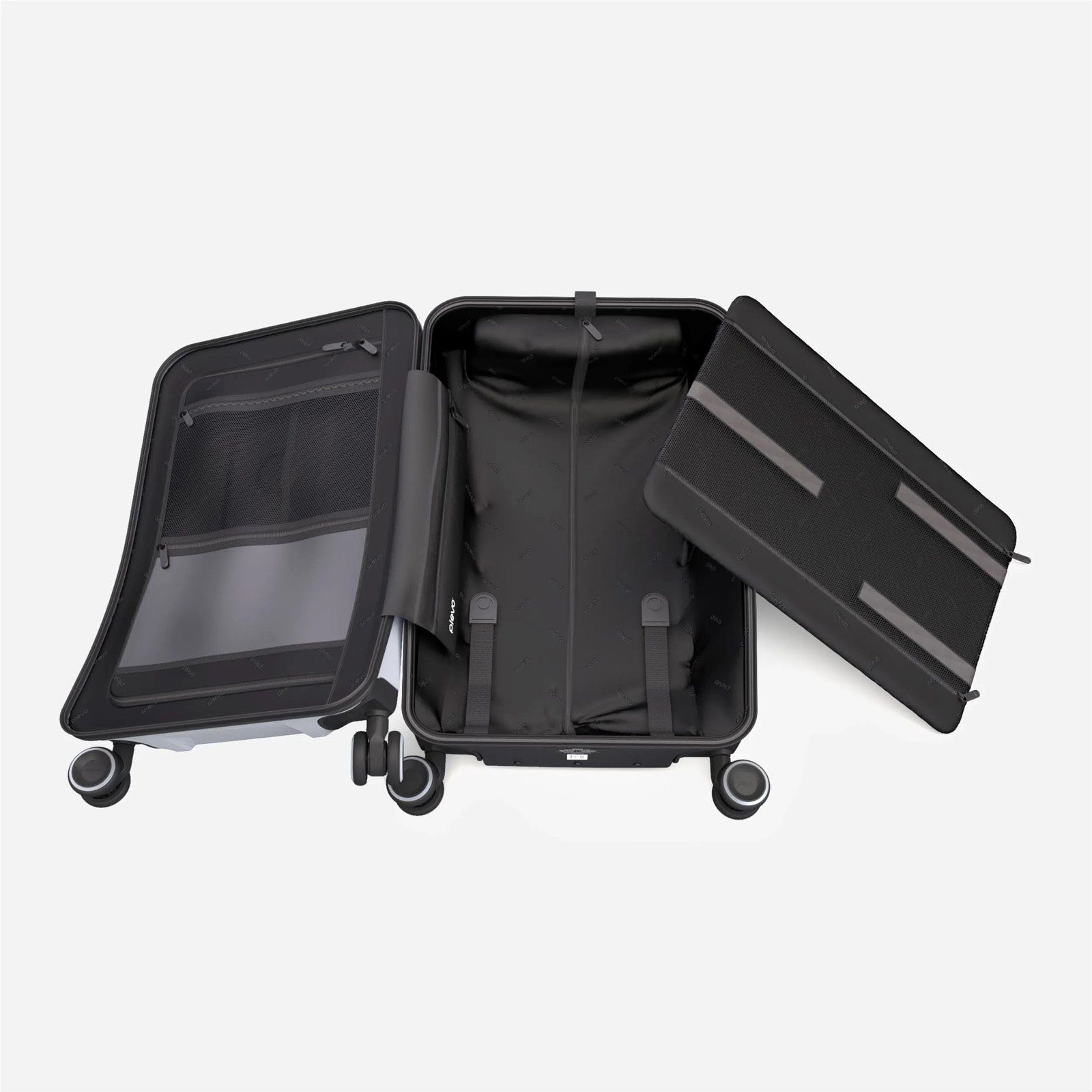 plevo Handgepäckkoffer Plevo Runner Handgepäck Koffer Trolley Reisekoffer Rollkoffer, 4 Rollen, 4 Rollen Silber 35 l mit Powerbank