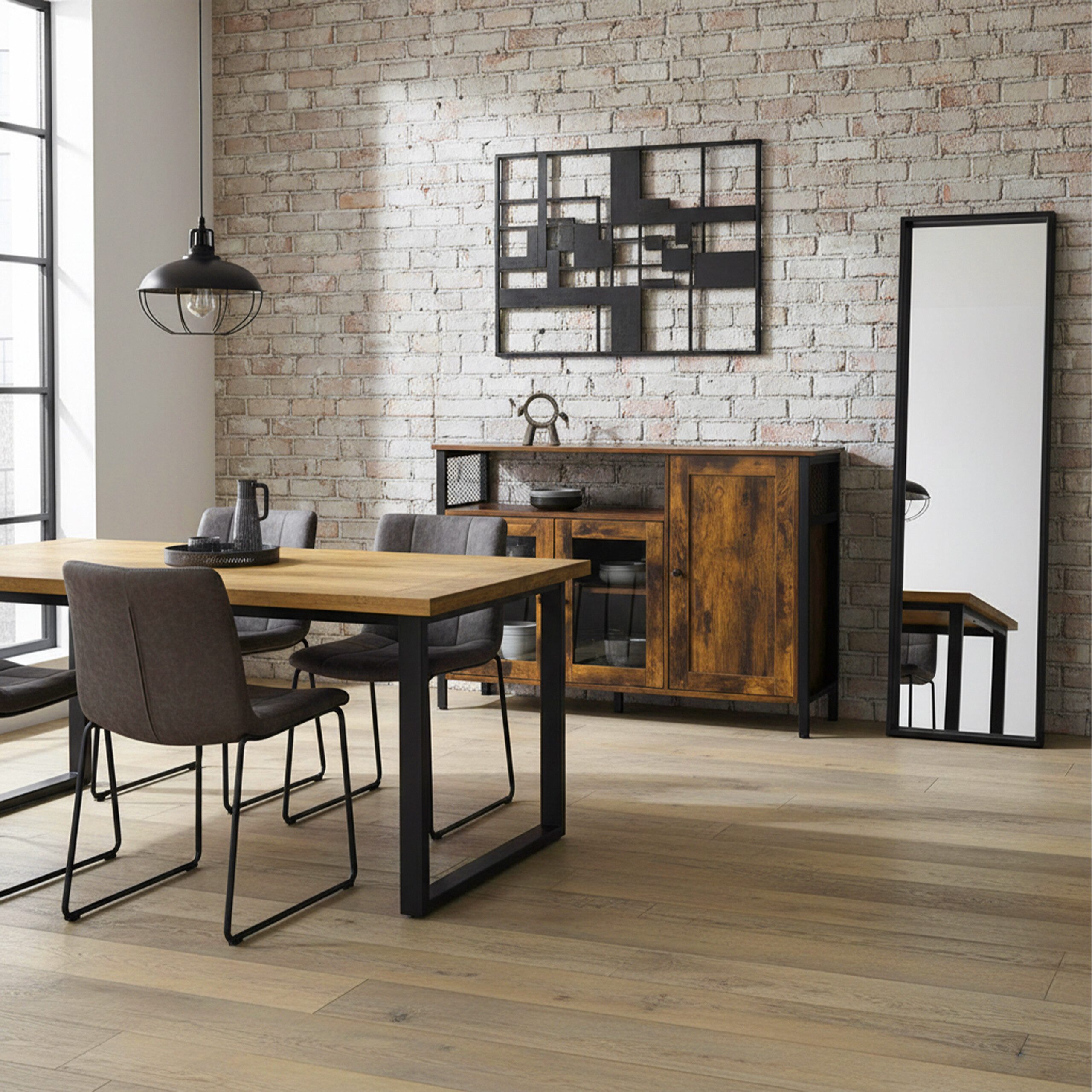 relaxdays Küchenbuffet Küchenschrank mit Glastüren Industrial-Schwarz