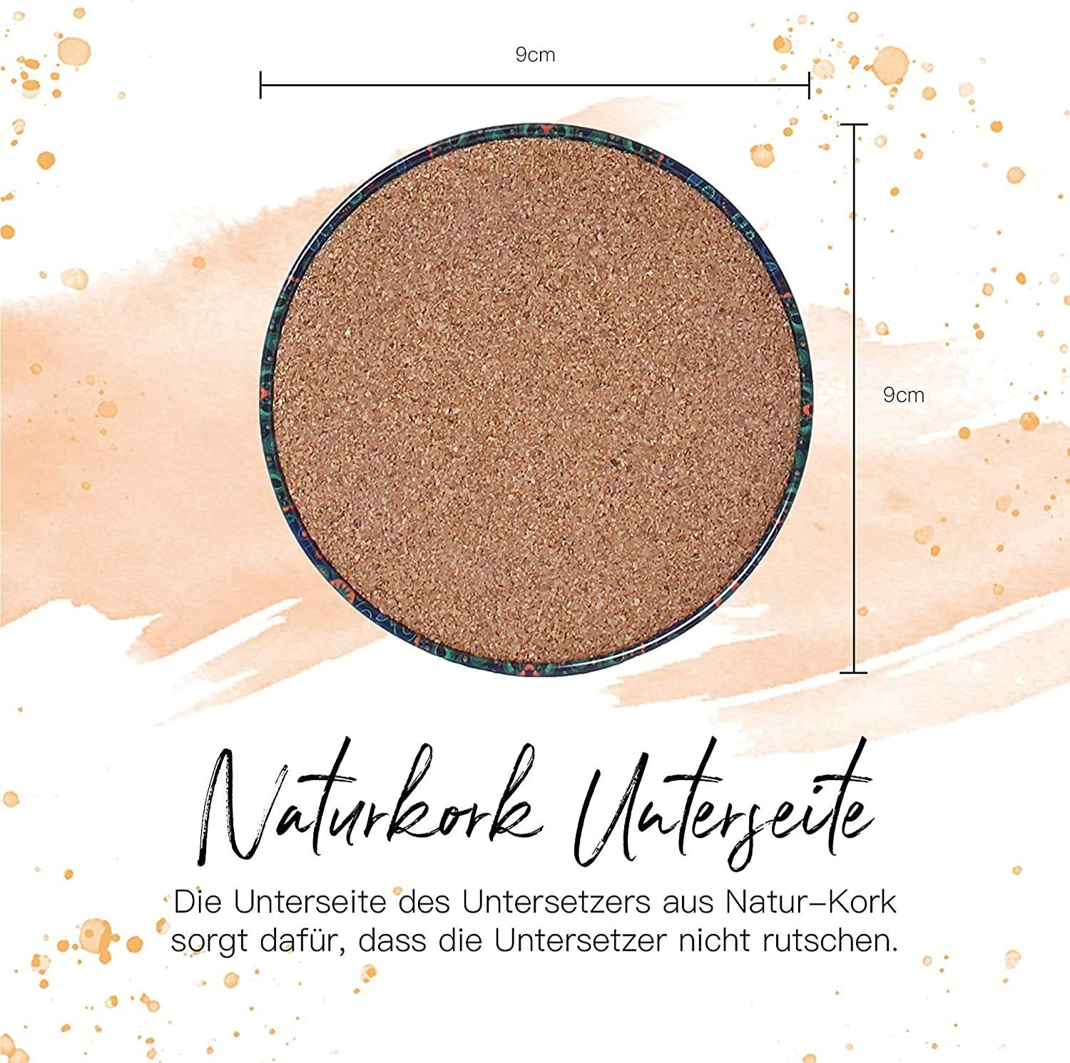 Untersetzer Set) Premium - BOHORIA Getränkeuntersetzer BOHORIA® (rund, Natur-Kork Design Mosaique (6er 9cm),