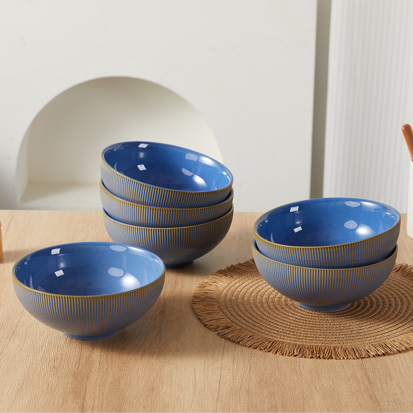 JIWOO Suppenschüssel 6er Ø20cm Salatschüssel Servierschüssel Müslischüssel Obstschüssel, Keramik, (Set, 6-tlg), Keramik Hochwertiges Schüsselset Blau Mikrowellen spülmaschinenfest