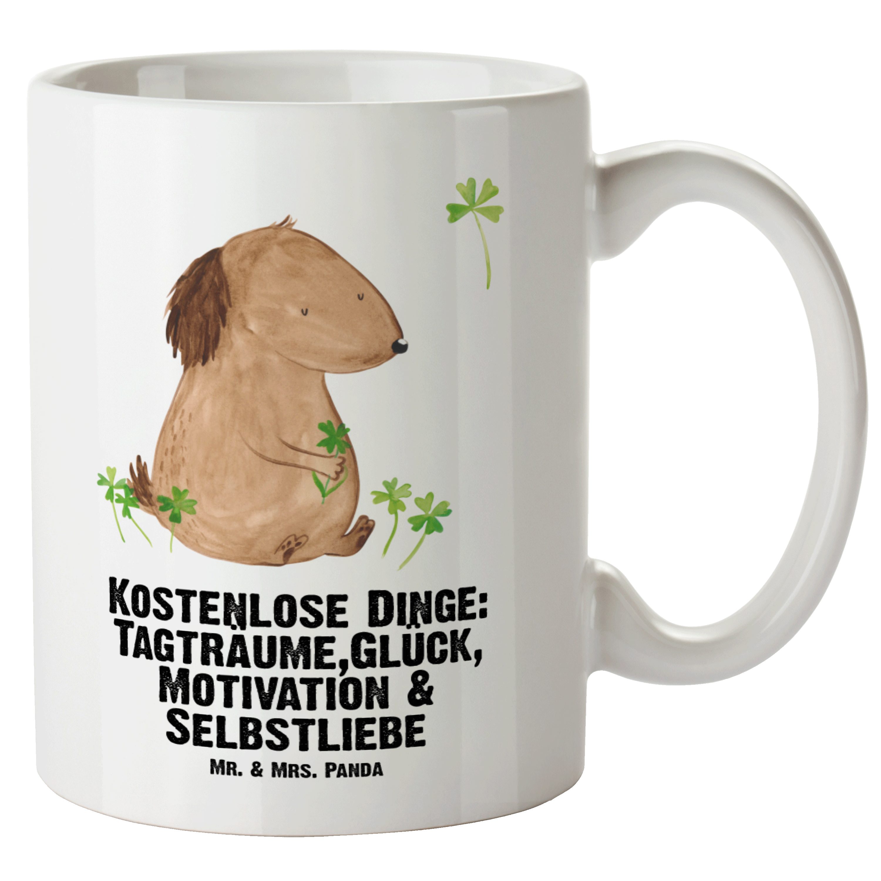 Mr. & Mrs. Panda Tasse Hund Kleeblatt - Weiß - Geschenk, Hundebesitzer, Vierbeiner, Motivati, XL Tasse Keramik