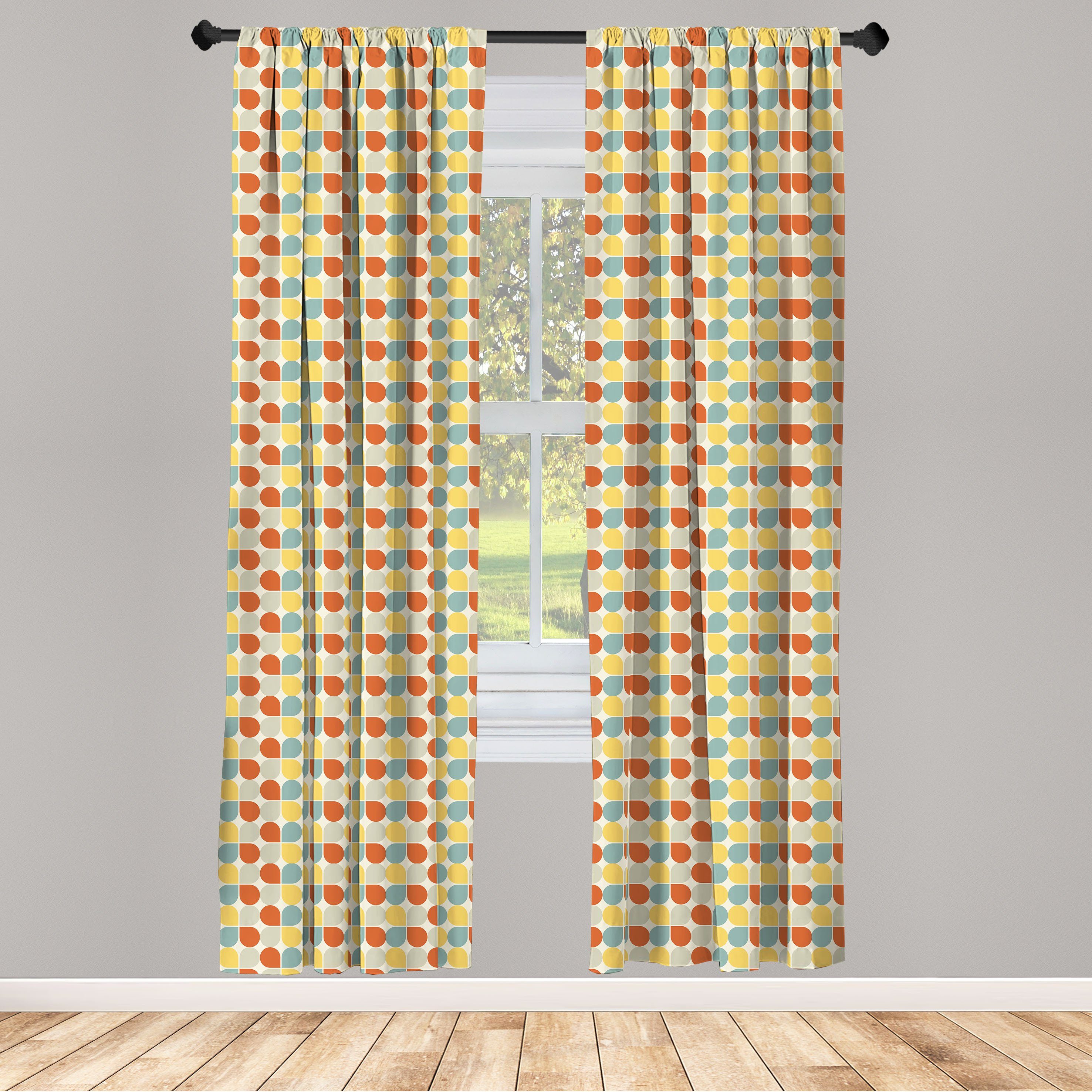 Gardine Vorhang für Wohnzimmer Schlafzimmer Abstrakte Kunst Formen Microfaser, Geometrisch Retro Abakuhaus, Dekor