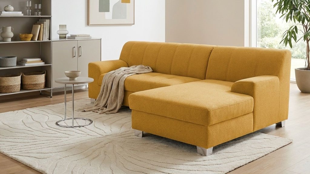 OTTO home Ecksofa Lolland 241 x 146 cm, modern, mit Steppungen, mittelfester Sitz, L-Form, aus pflegeleichtem, weichem Luxus-Microfaser