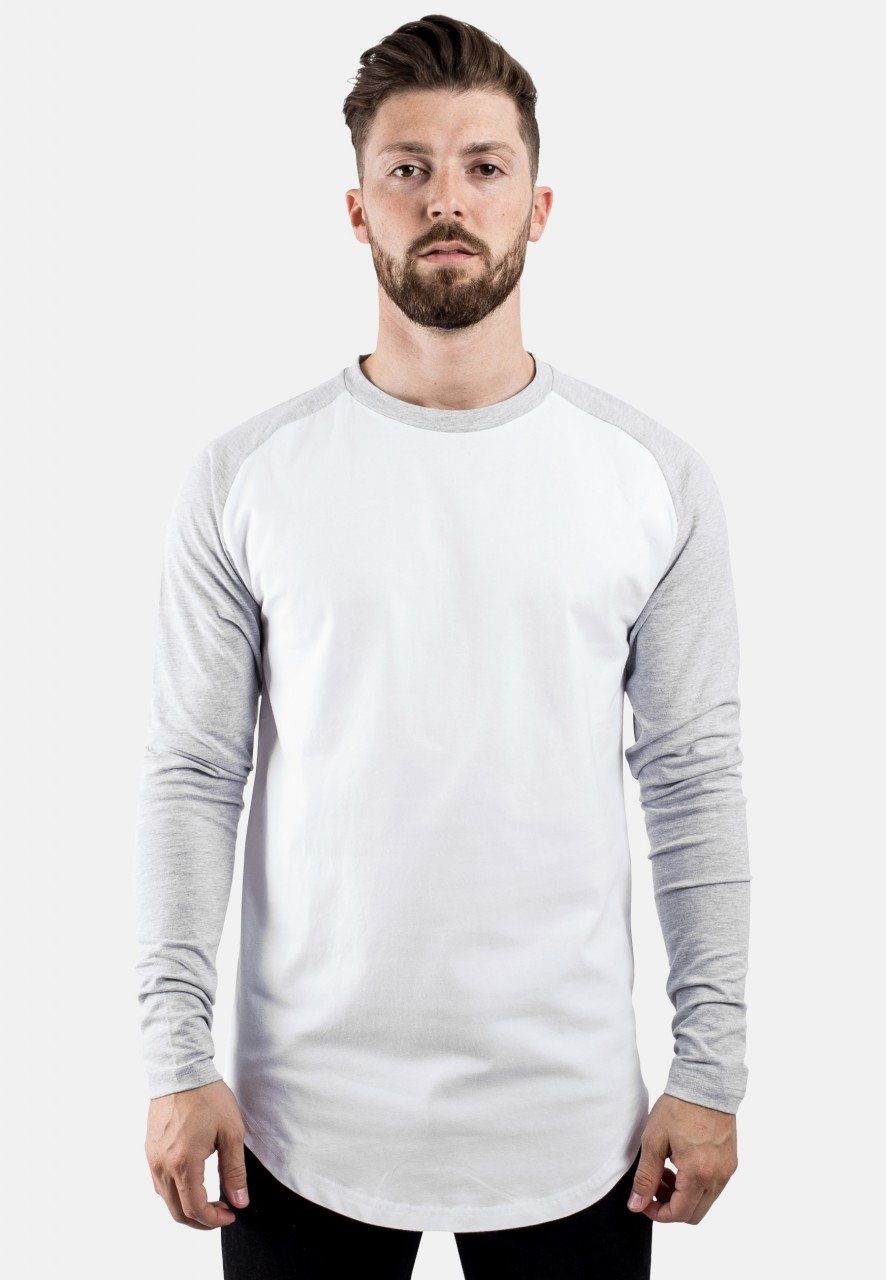 Blackskies T-Shirt Baseball Longshirt T-Shirt Weiß Grau X-Large