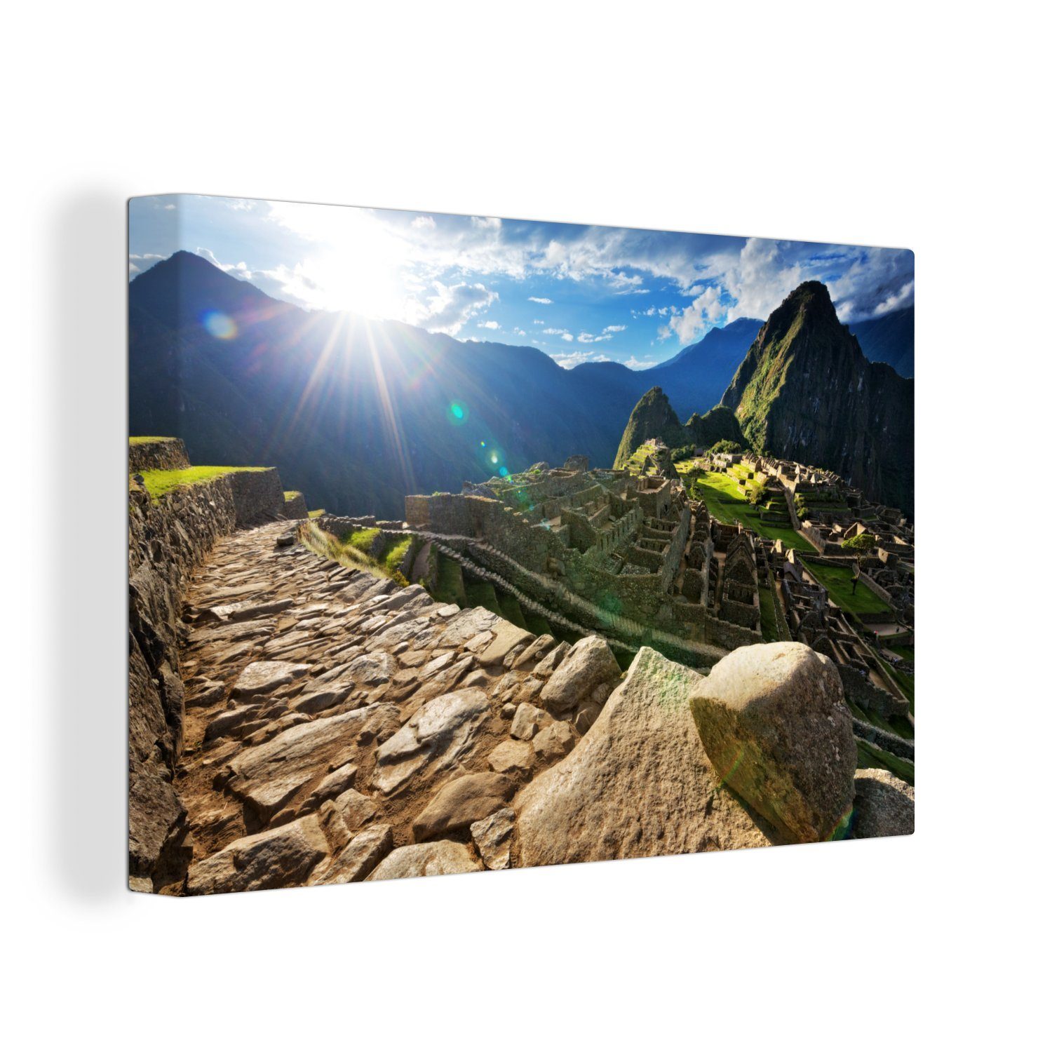 OneMillionCanvasses® Leinwandbild Abendsonne über Machu Picchu Peru, (1 St), Wandbild Leinwandbilder, Aufhängefertig, Wanddeko, 30x20 cm