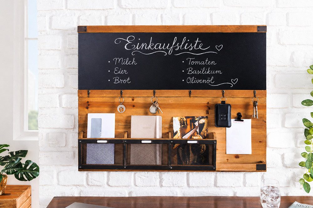 riess-ambiente Wandboard HERITAGE 80cm natur, 1-tlg., Flur · Holz · Schlüsselbrett · 6 Haken · Kreidetafel – Bild 4 von 5