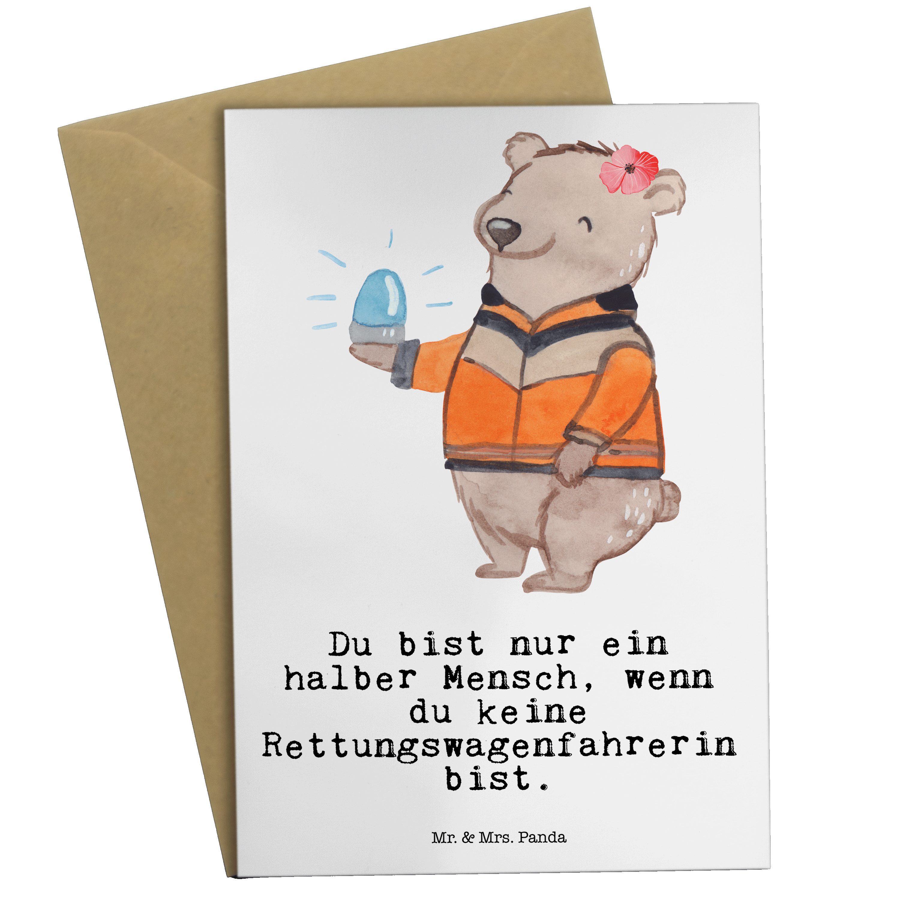 Mr. & Mrs. Panda Grußkarte Rettungswagenfahrerin mit Herz - Weiß - Geschenk, Geburtstagskarte, M