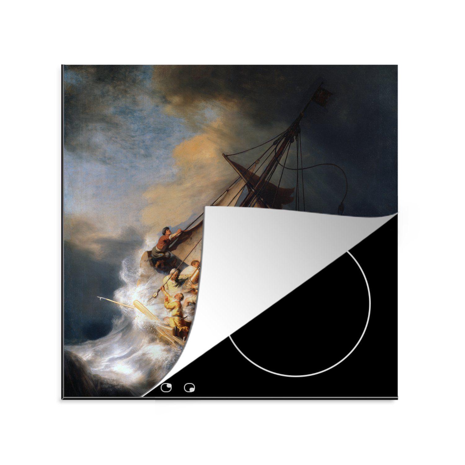 MuchoWow Herdblende-/Abdeckplatte Der Sturm auf dem See Genezareth - Rembrandt van Rijn, Vinyl, (1 tlg), 78x78 cm, Ceranfeldabdeckung, Arbeitsplatte für küche | Herdabdeckplatten