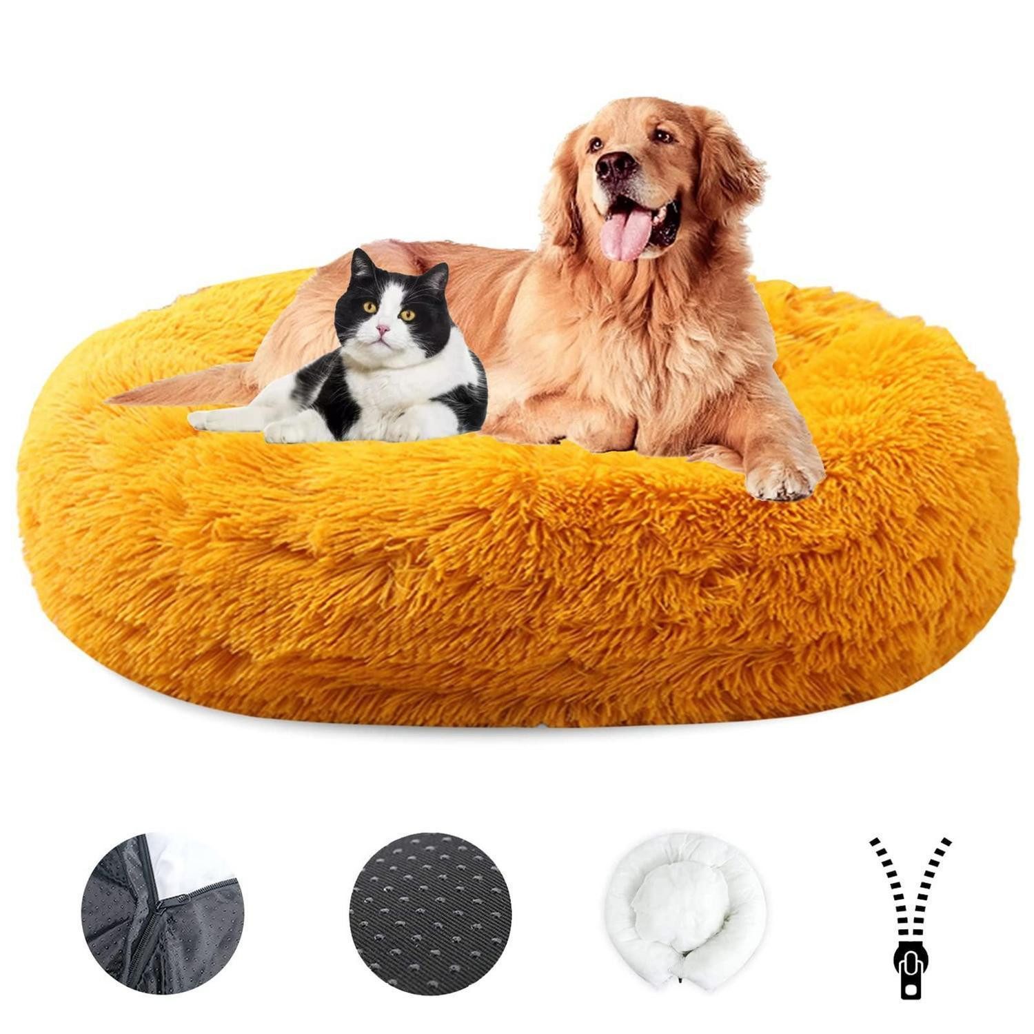 LuxusKollektion Hundebett Hundebett Flauschig Ø60cm Golden