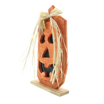 Home-trends24.de LED Dekofigur Kürbis LED-Deko Holz Halloween Pumkin Figur Orange 33 cm