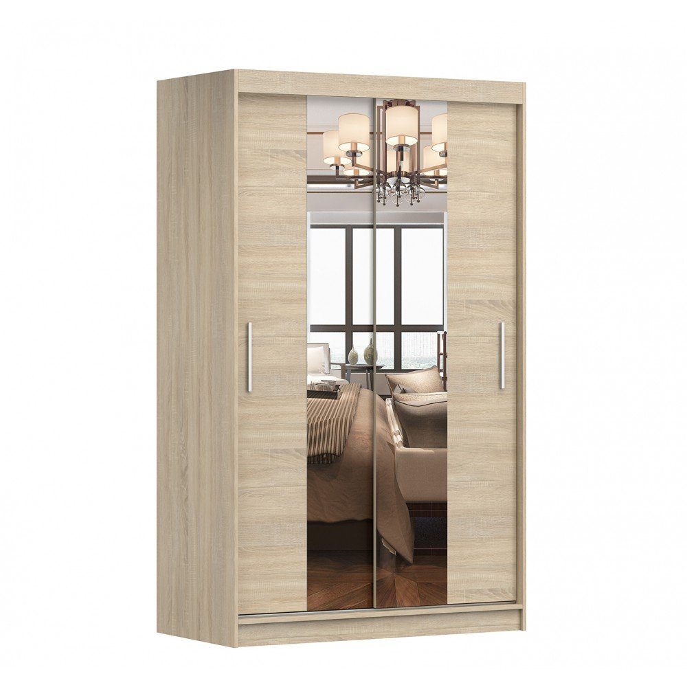 MOEBLO Kleiderschrank NOAH 01 (Schrank Garderobe Zweitürenschrank Spiegeltür, Moderner und funktionaler Schiebe­türen­Schrank Kleiderschrank), (BxHxT): 120x200x61 cm