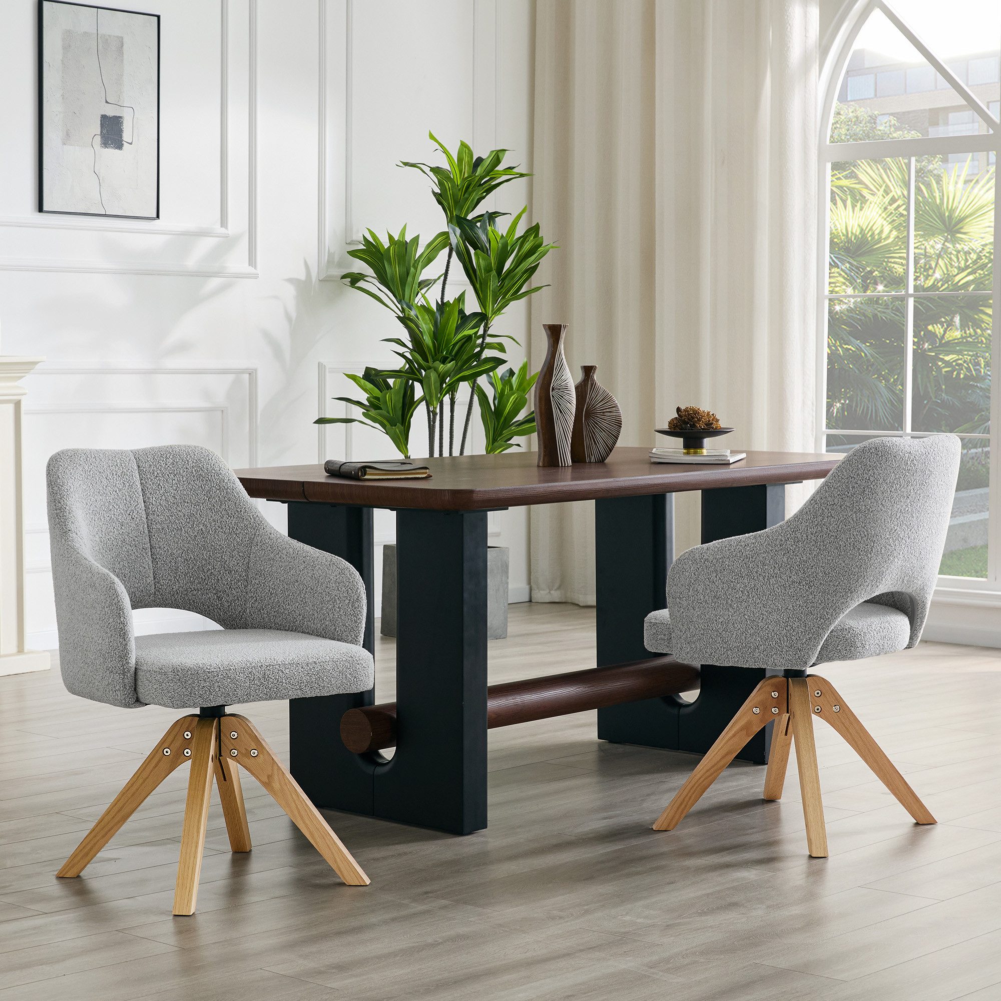 JUFU Polsterstuhl mit 360° Drehfunktion, Bürostuhl, Schminksessel mit Holzfüßen (2 St), Weicher Stoffbezug, Ergonomischer Sitzkomfort