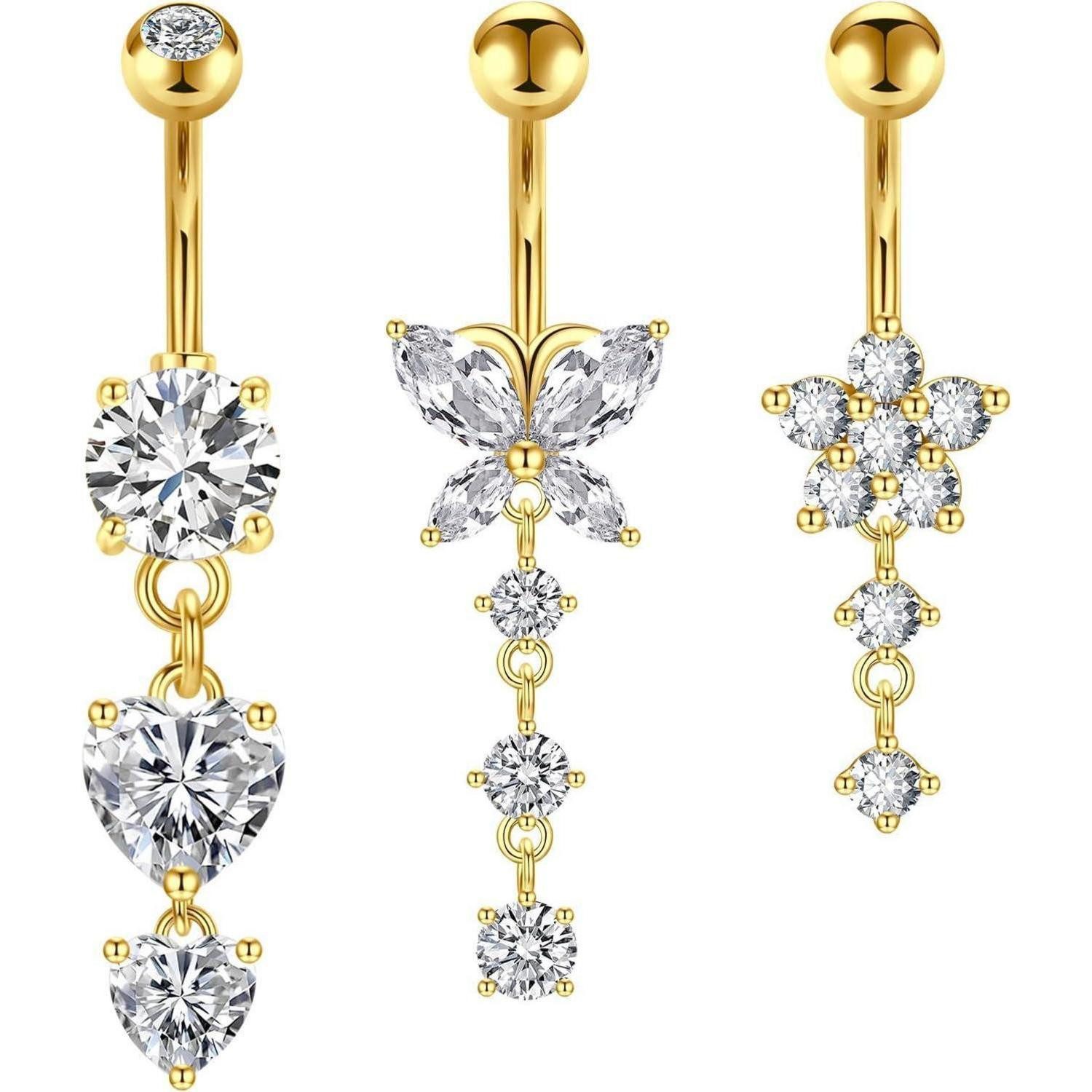 Crdifu Bauchnabelpiercing-Set Bauchnabelpiercing 10mm Silber Chirurgenstahl Herz Schmetterling Blume