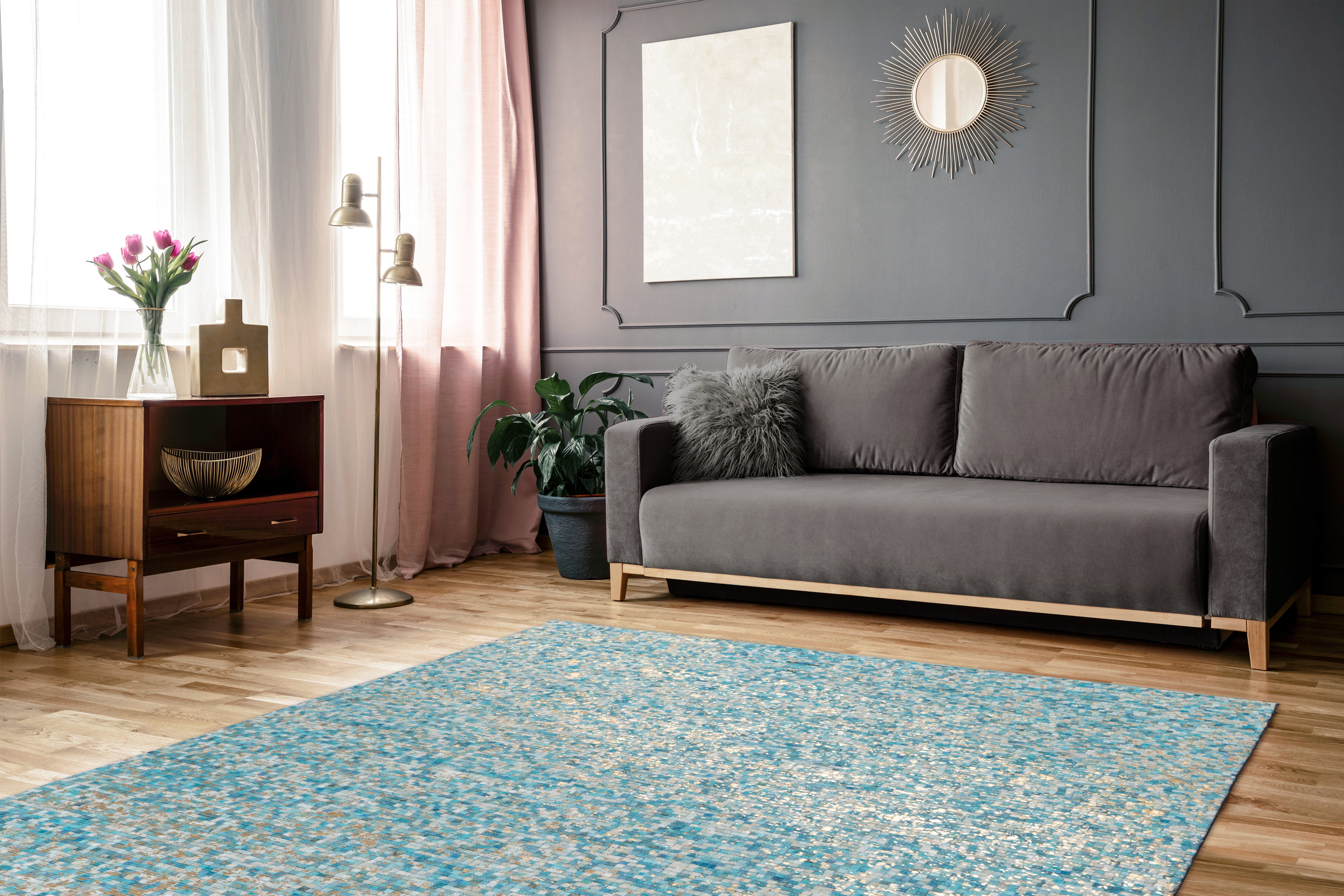 Arte Espina Teppich Finish 100, rechteckig, Höhe: 5 mm, natürlicher Lederteppich,mit glänzender Metallic-Farbe,Rücken aus Filz