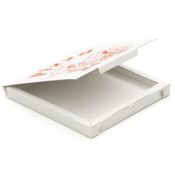 KK Verpackungen Karton, 200 Pizzakartons 290 x 290 x 30 mm Lebensmittelverpackung mit Motiv Weiß