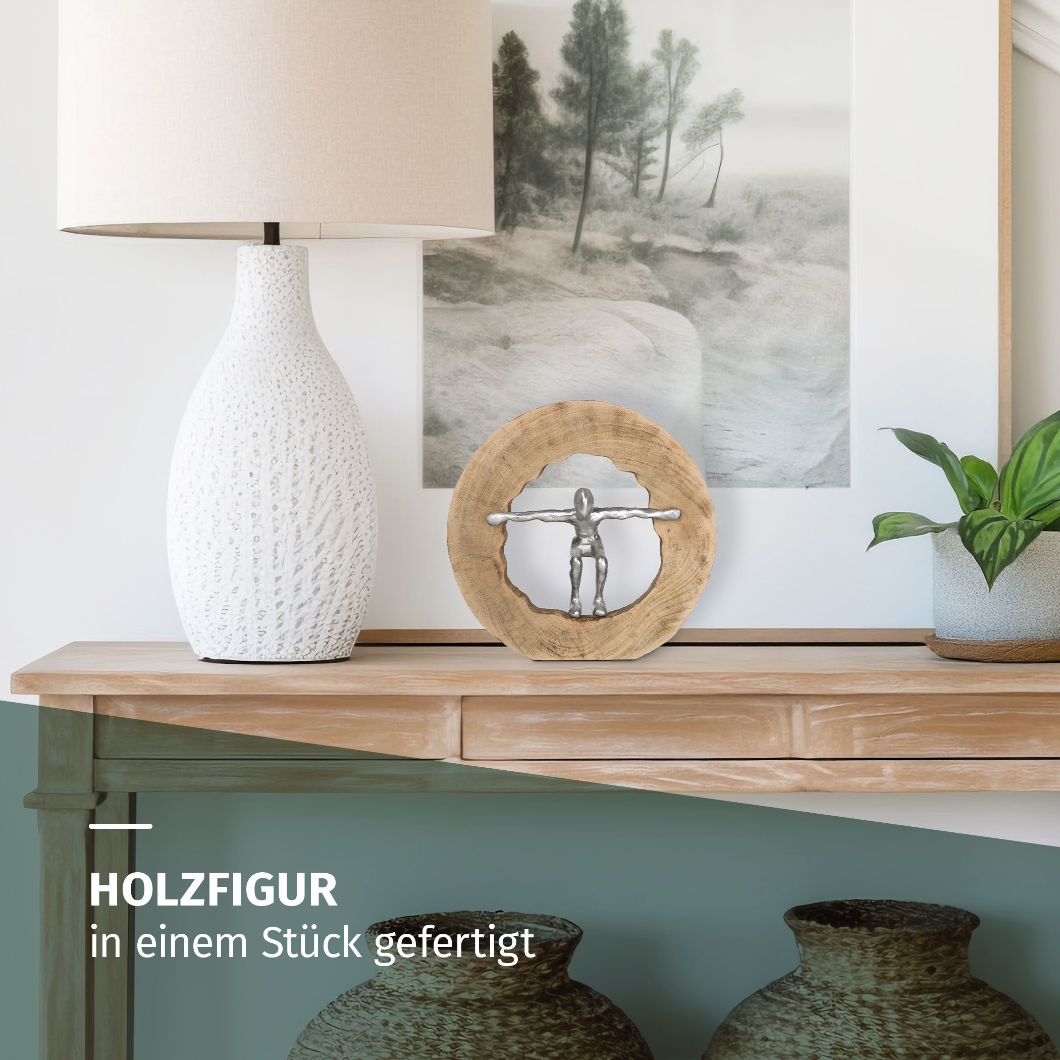 Moritz Skulptur Skulptur Wage den Sprung silber, Holz, Tischdeko, Fensterdeko, Wanddeko, Holzdeko, Weihnachtsdeko