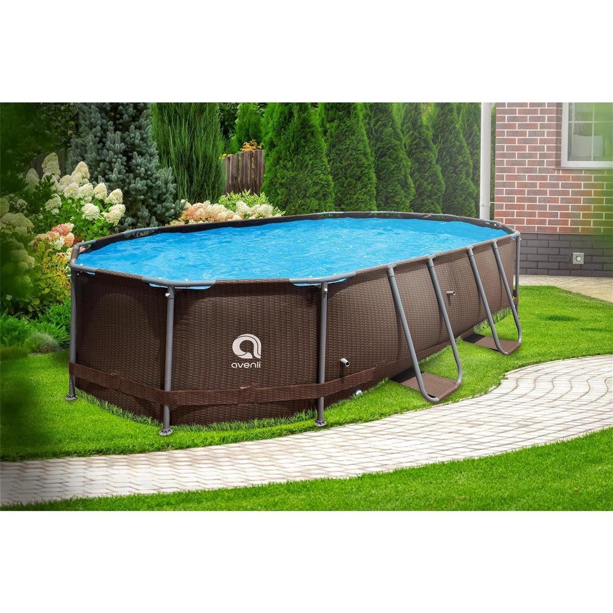 Avenli Framepool Frame Oval Pool 427 x 275 x 100 cm, Aufstellpool (Stahlrahmenpool, ohne Zubehör), Auch als Ersatzpool geeignet