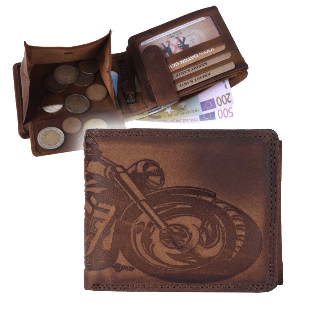 Leder Börse Brieftasche RFID Büffelleder Lederbörse mit Portemonnaie, Schutz Männerbörse SHG Herren Münzfach Geldbörse
