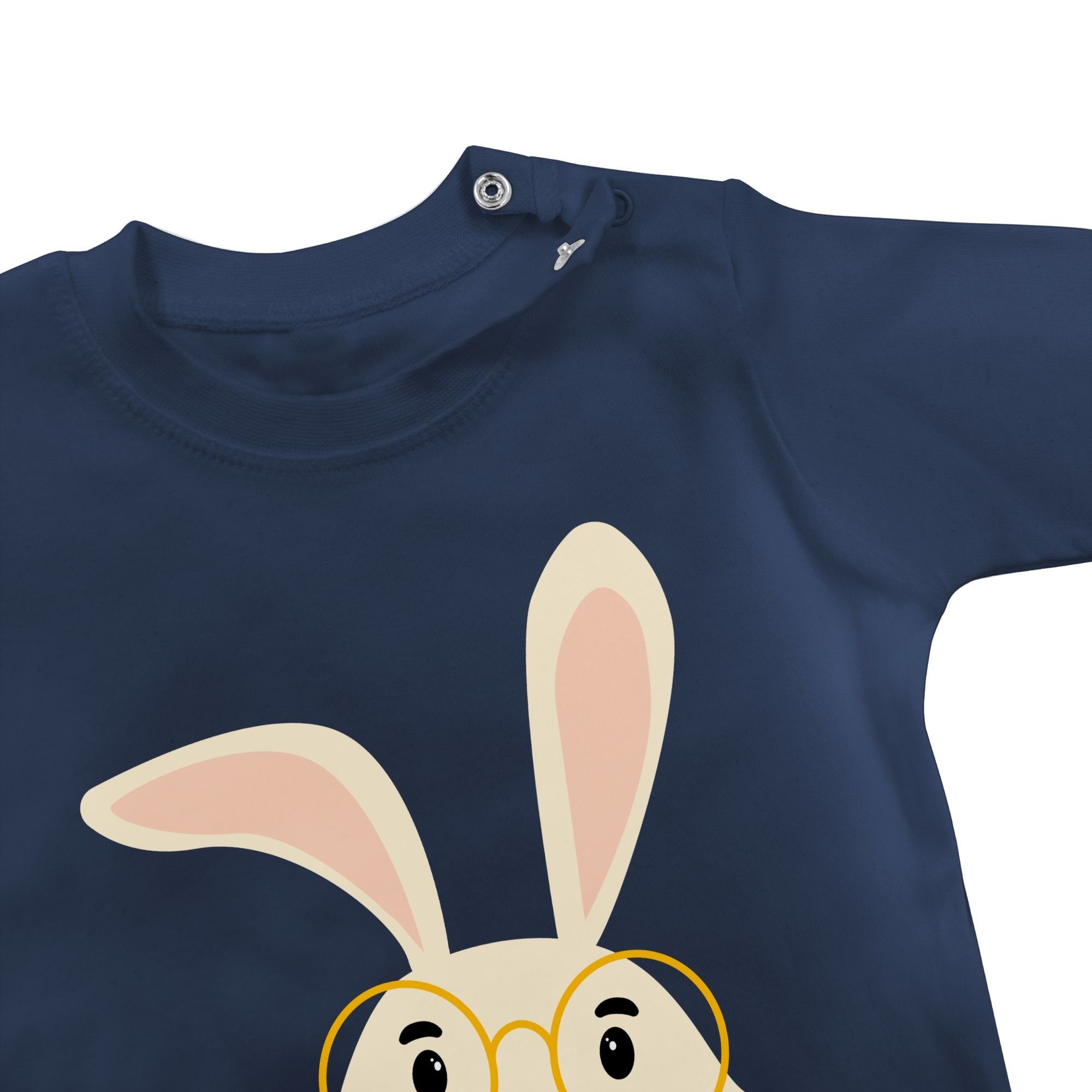 Süßer 1 Baby Brille Fliege Print Hase T-Shirt Navy Shirtracer Blau und mit Animal Tiermotiv