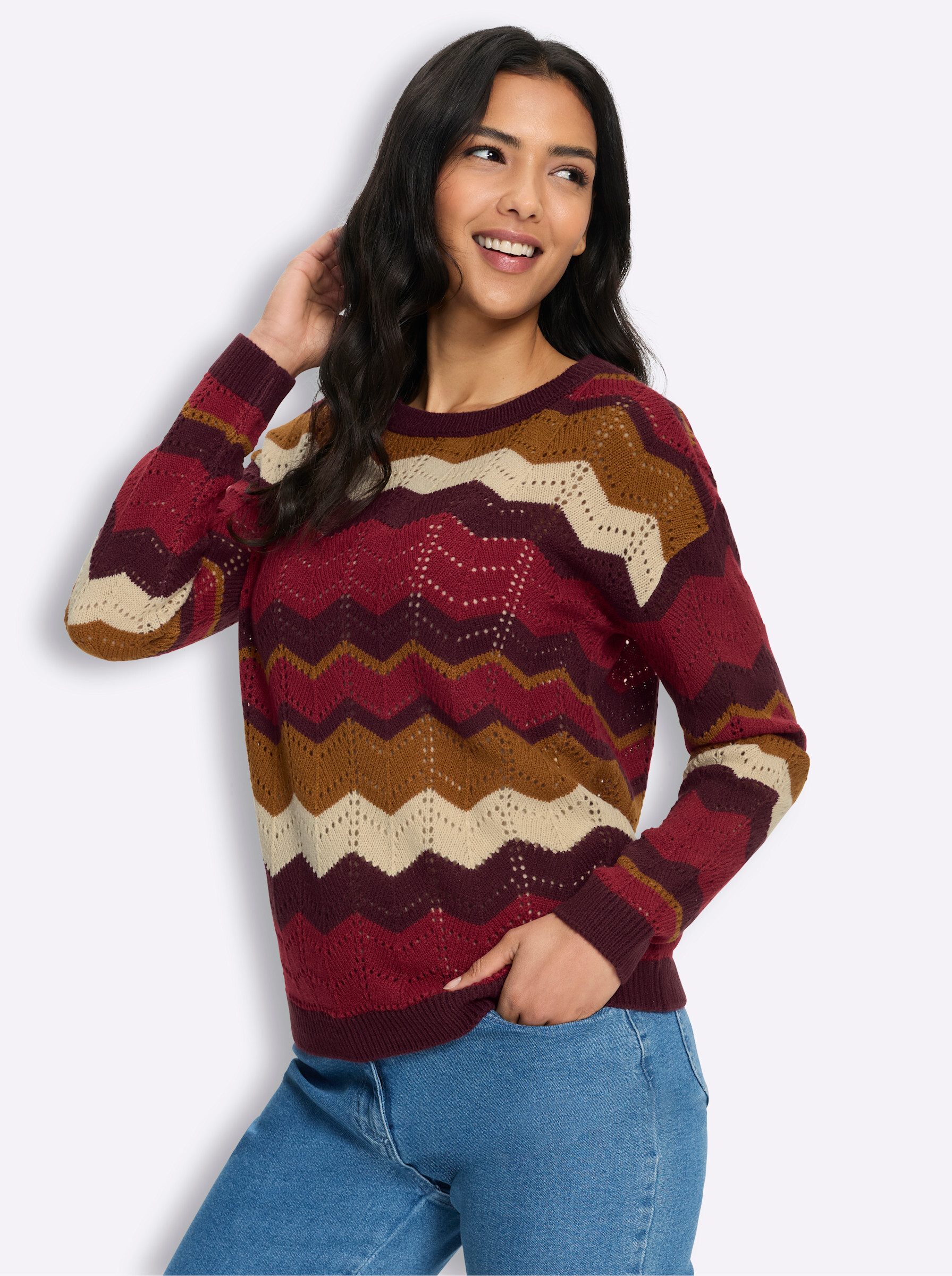 Sieh an! Strickpullover Ajour-Pullover Langarm Ajourstrick