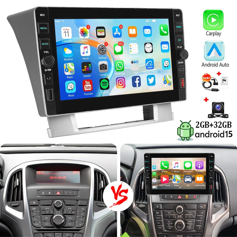 ESSGOO DAB+ Android 15 Für Opel Astra J 2010-2014 Carplay Mit USB und Type-C Autoradio (RDS, 4+64GB(optional), FM, USB- und Type-C, DAB+ (optional), SWC)