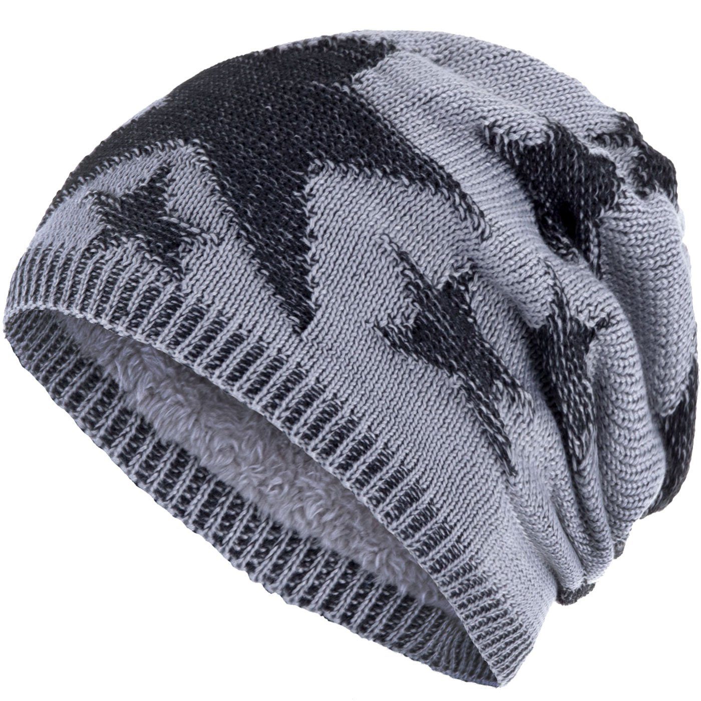 compagno Strickmütze (1-St) Sternen Wintermütze warm gefütterte Beanie Mütze Stern