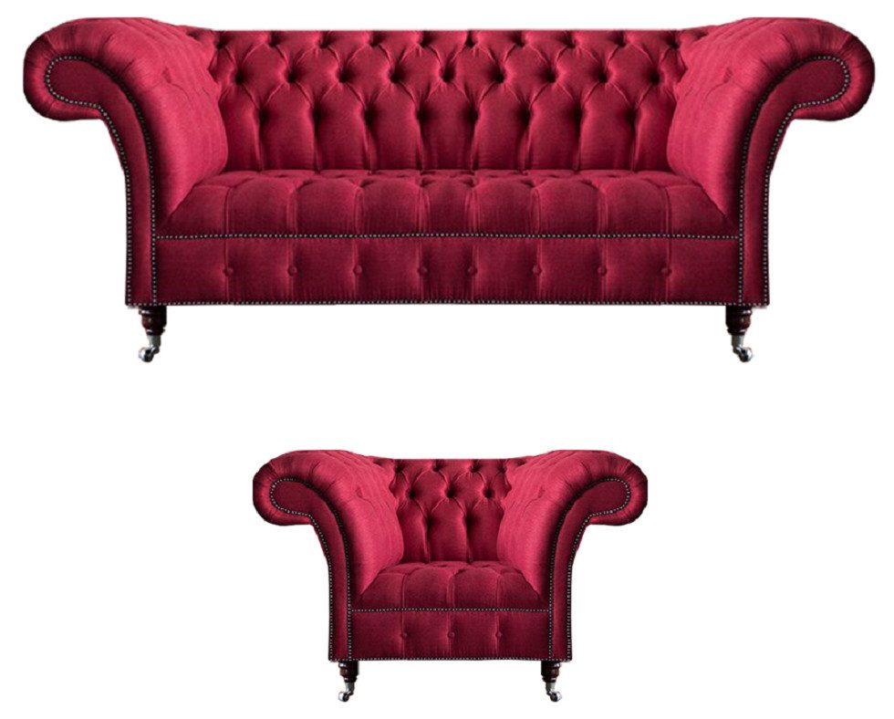 Xlmoebel Chesterfield-Sofa Elegantes Chesterfield-Sofa in Rosa mit Knopfheftung und Armlehnen, Hergestellt in Europa