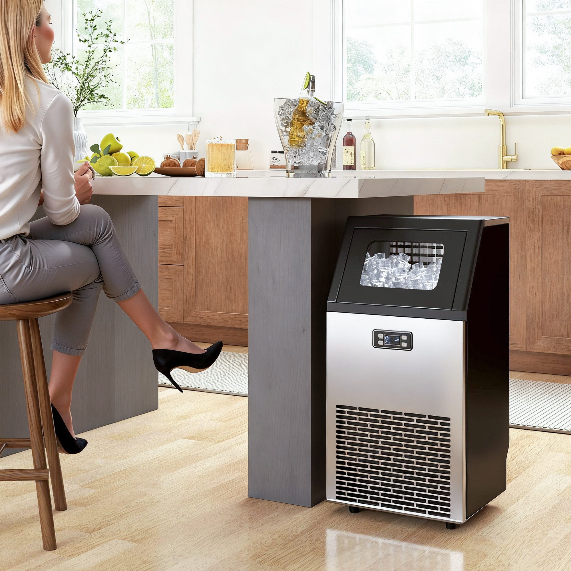HOMCOM Eiswürfelmaschine Kommerzielle Eismaschine, 11 kg Speicher, Eisbereiter, Timer, Hohe Eisproduktion, Selbstreinigung, LCD-Panel