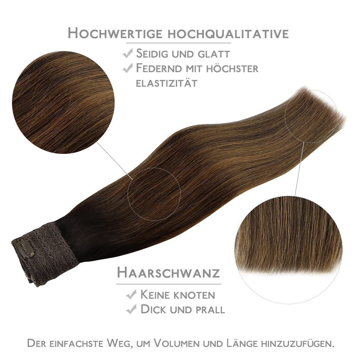 Wennalife Echthaar-Extension 100 bis kastanienbraun % Echthaarverlängerungen,Halo-Haare,dunkelbraun