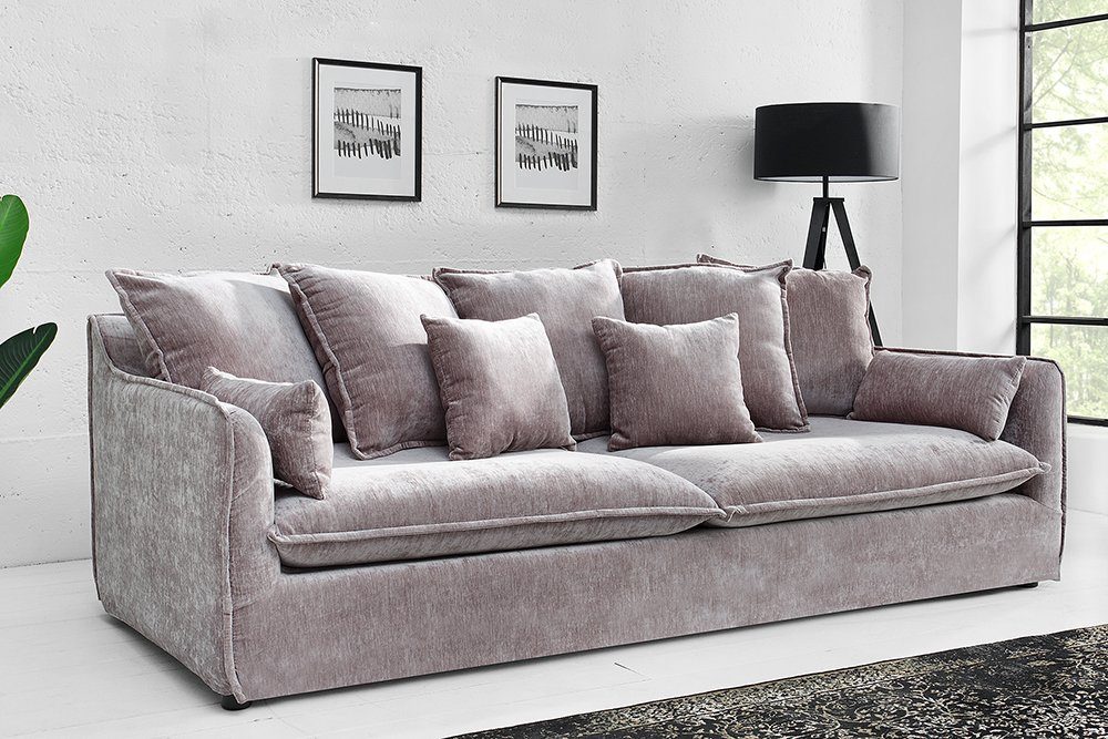 · Kissen · riess-ambiente mit · 210cm 1 3-Sitzer Samt Teile, Landhausstil taupe, Wohnzimmer HEAVEN