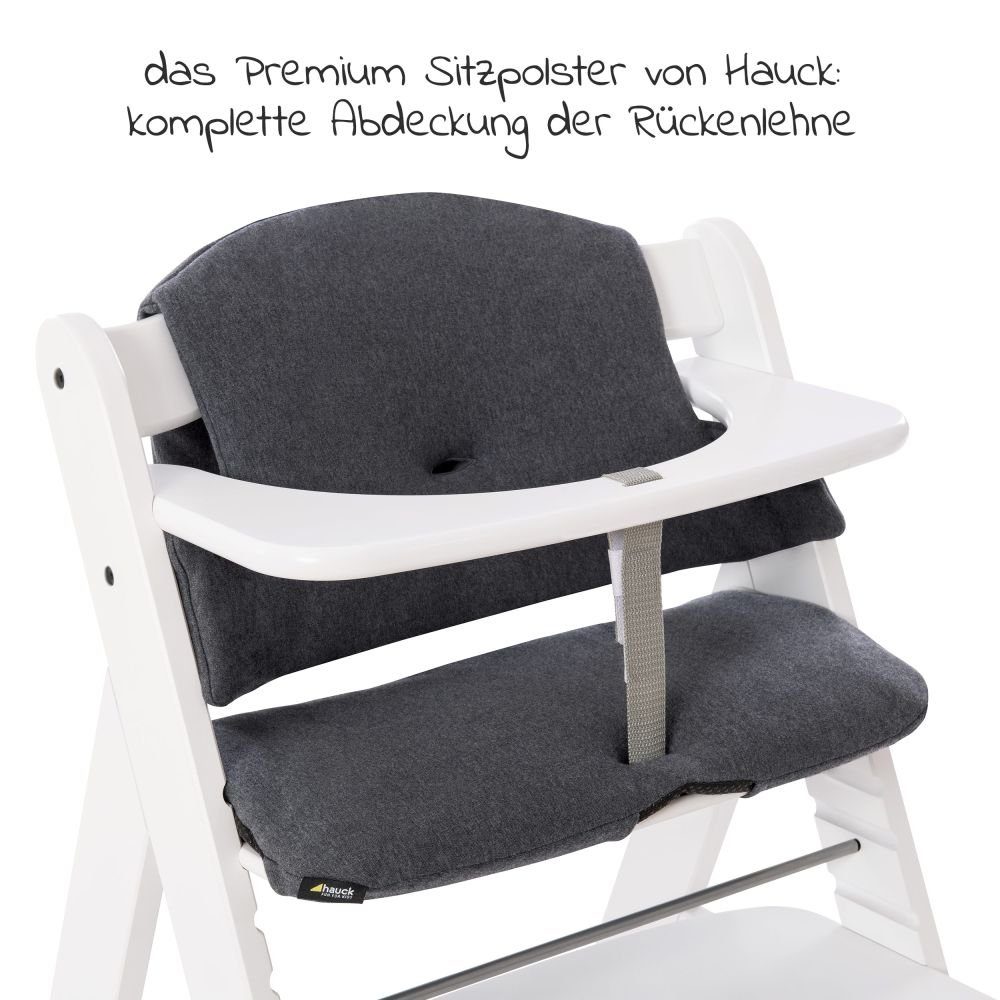 Sitzkissen mit Hauck Essbrett, verstellbar, Kinderhochstuhl Weiß, Alpha Holz Hochstuhl mitwachsend Plus
