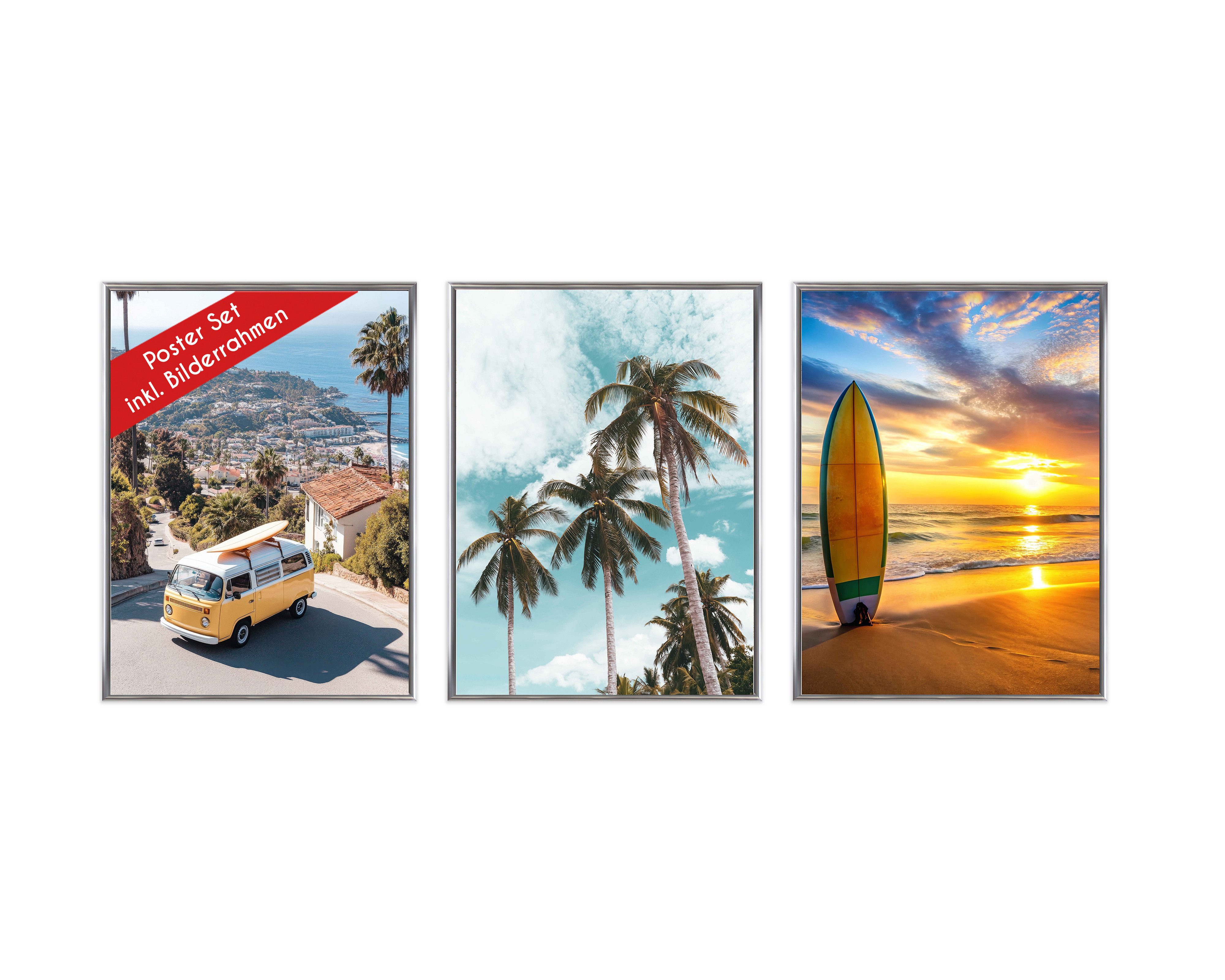 Wackadoo Living Плакат Set inklusive Зображенняrahmen, Palmen, Bildformat 21 x 30 cm (DIN A4)