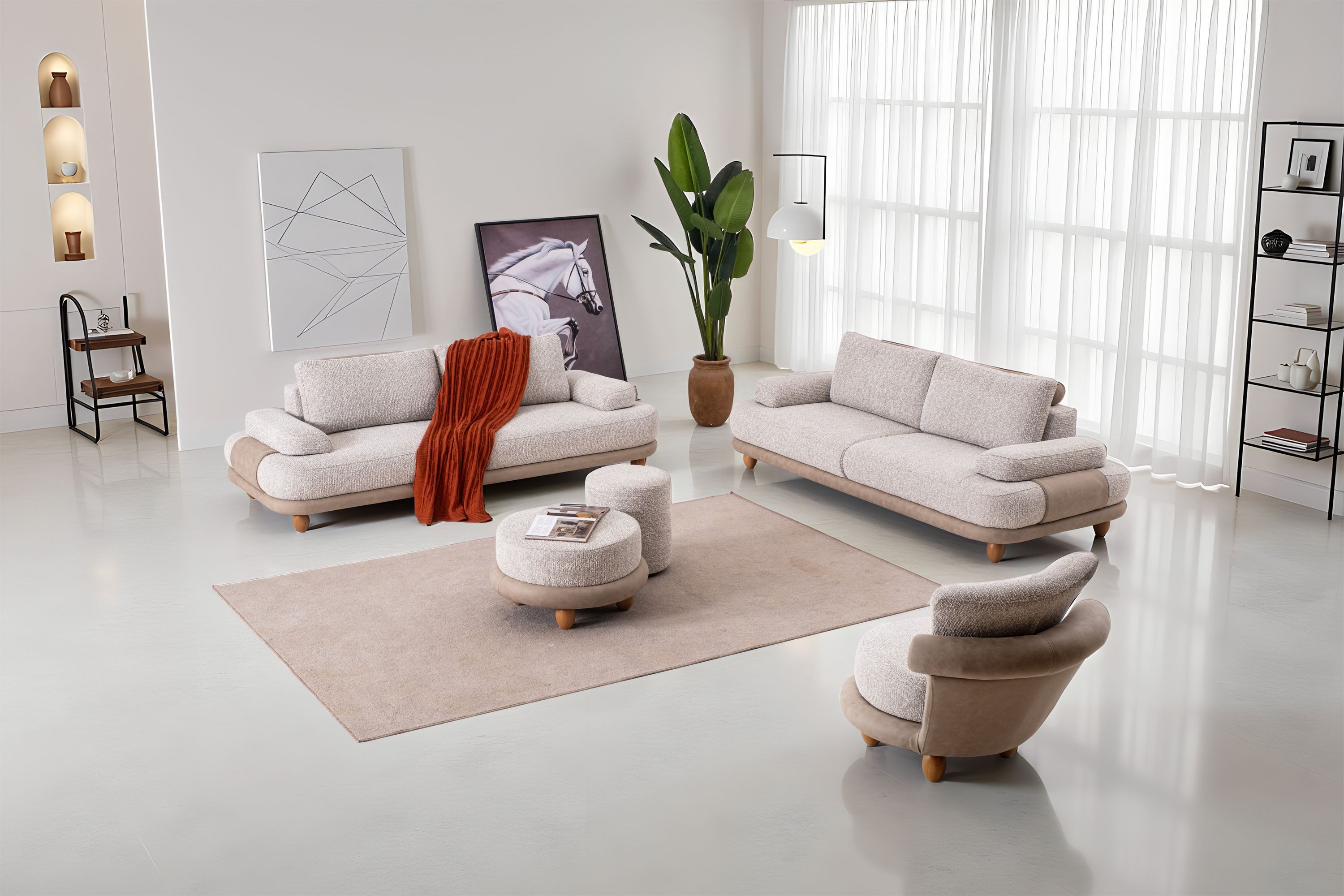 Nobelaa Sofa Sitzgruppe/Sofa Set - Wohnzimmergarnitur "Magnolia" 3+3+1 + Hocker