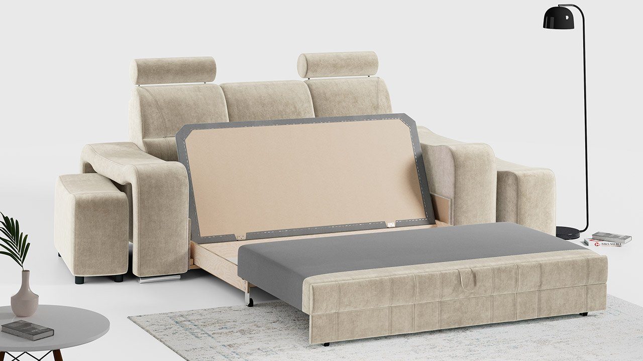 mit Sofa WESA, Bettkasten MÖBEL Beige Monolith und MKS Sofa Schlaffunktion