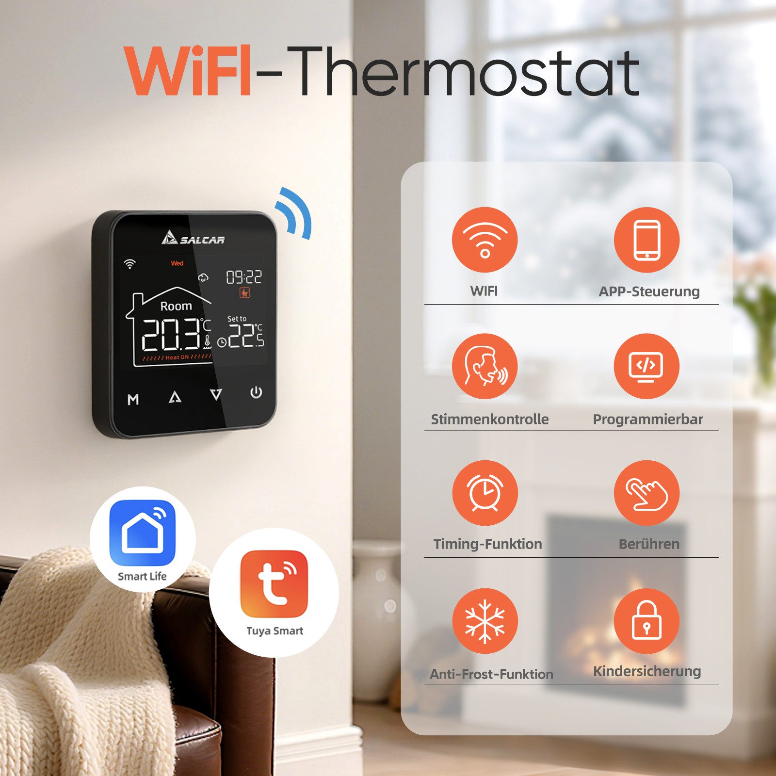 Salcar Heizkörperthermostat WiFi Thermostat Heizung Smart für Wasser Fußbod günstig online kaufen