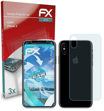 atFoliX Schutzfolie Displayschutzfolie für Apple iPhone X, (3er Set), Ultraklar und flexibel