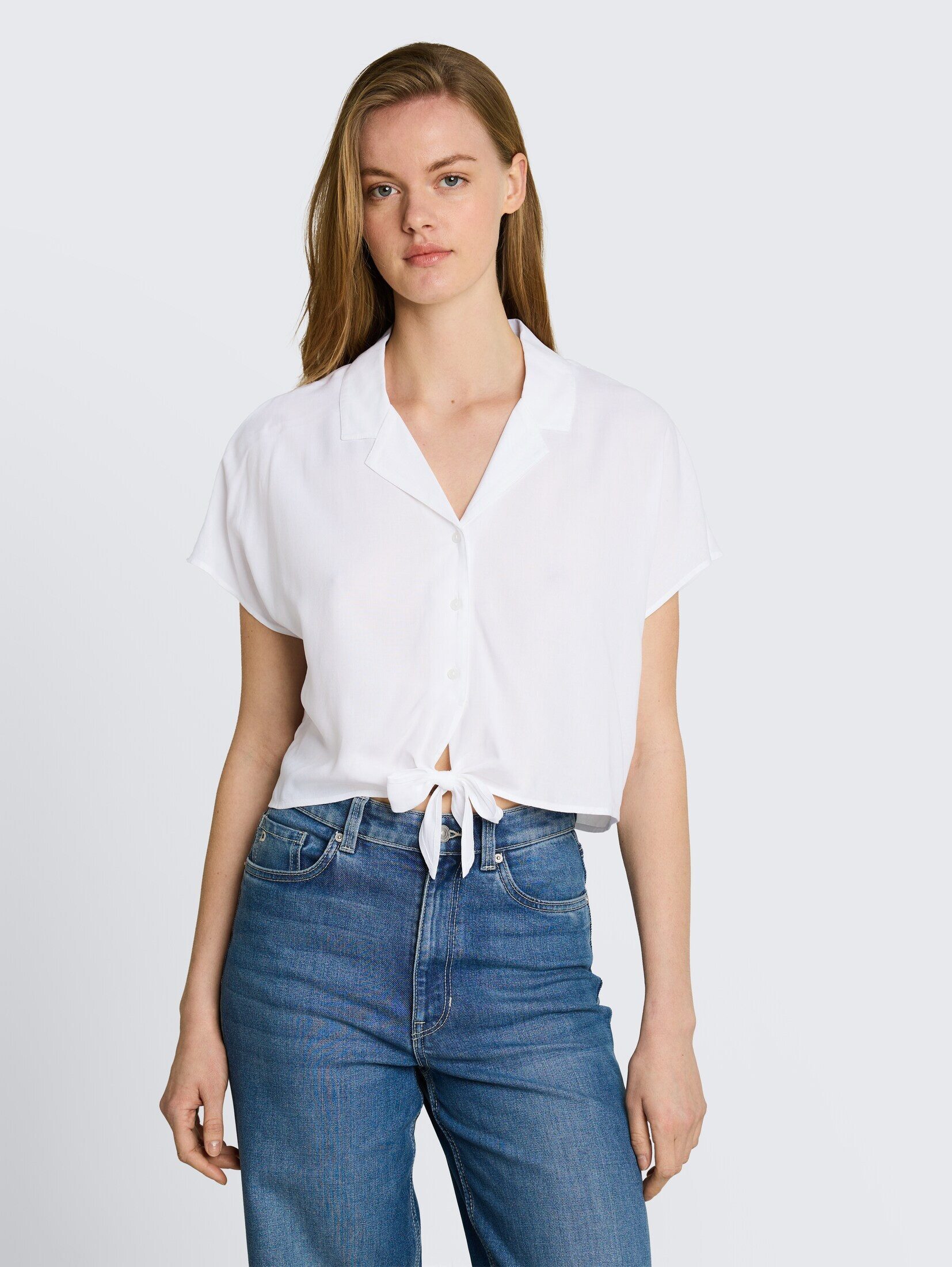 TOM TAILOR Denim Kurzarmbluse Blusen & Shirts Resort Hemdbluse mit Knotendetail